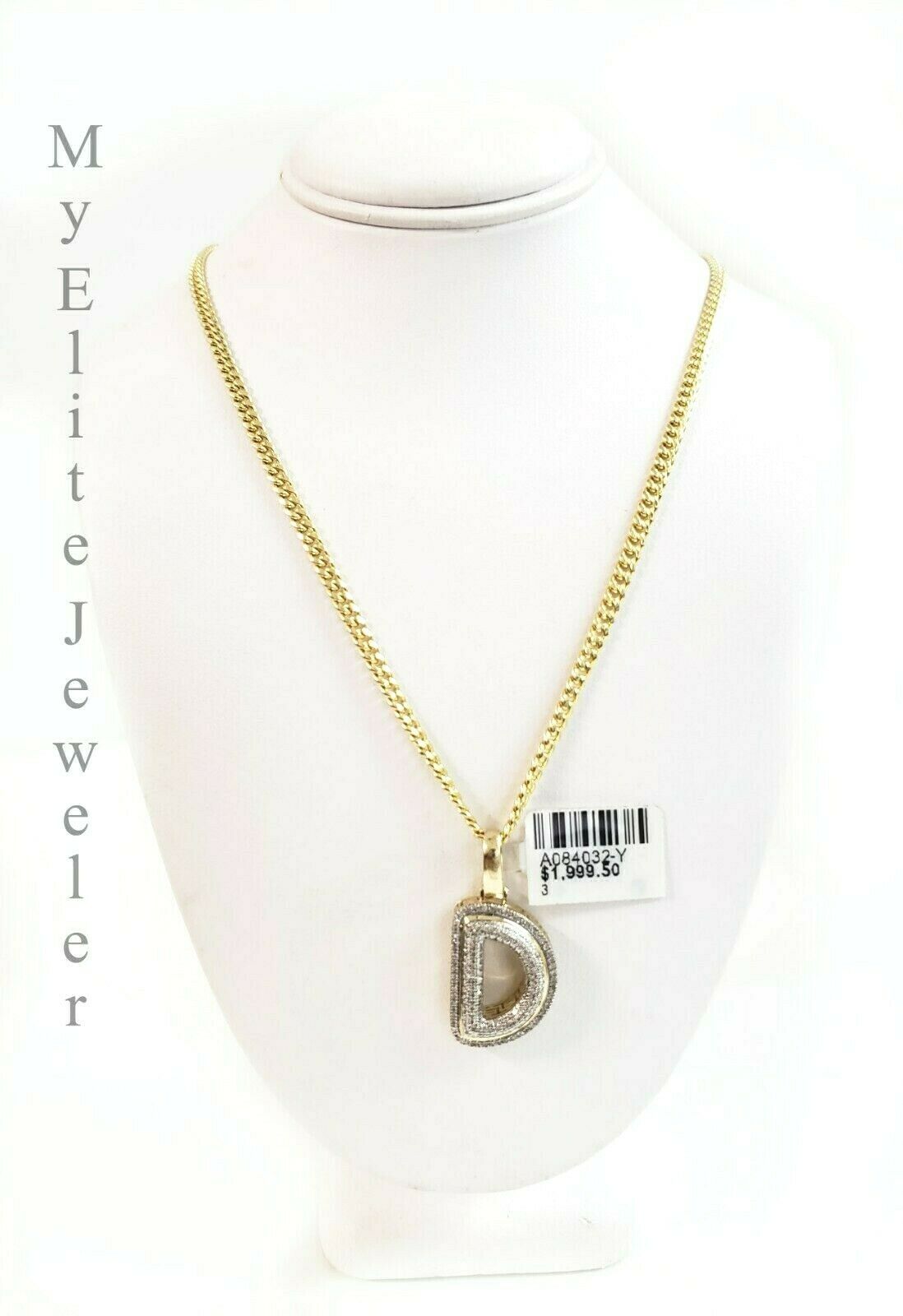 10 K Gold 3mm Chain 0.28 CT Diamond Initial D Charm Alphabet Men's Ladies Letter - GoldenlinQ