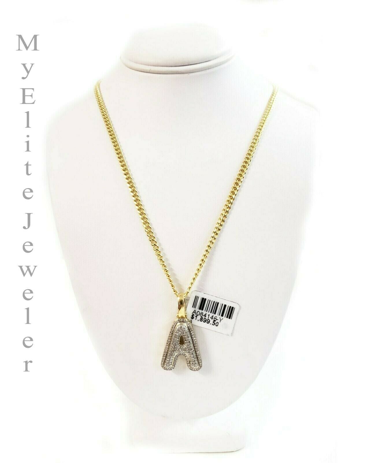 10 K Yellow Gold & 1/3 CT Bubble Initial A Pendant & 22 Inch Miami Cuban Chain - GoldenlinQ