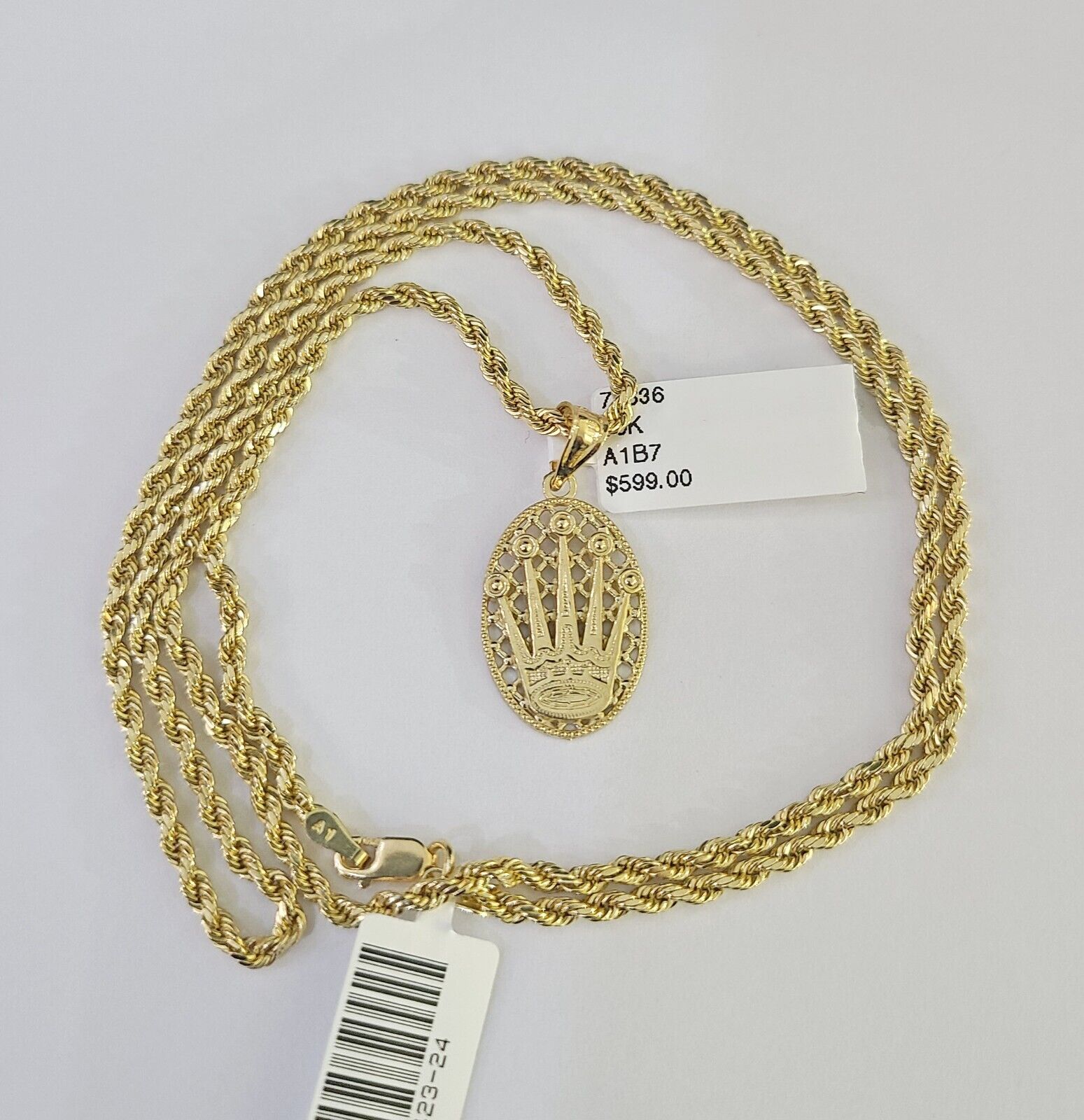 10k 2.5mm Rope Chain Crown Pendant 18" - 30" Yellow Gold Set Charm Necklace - GoldenlinQ