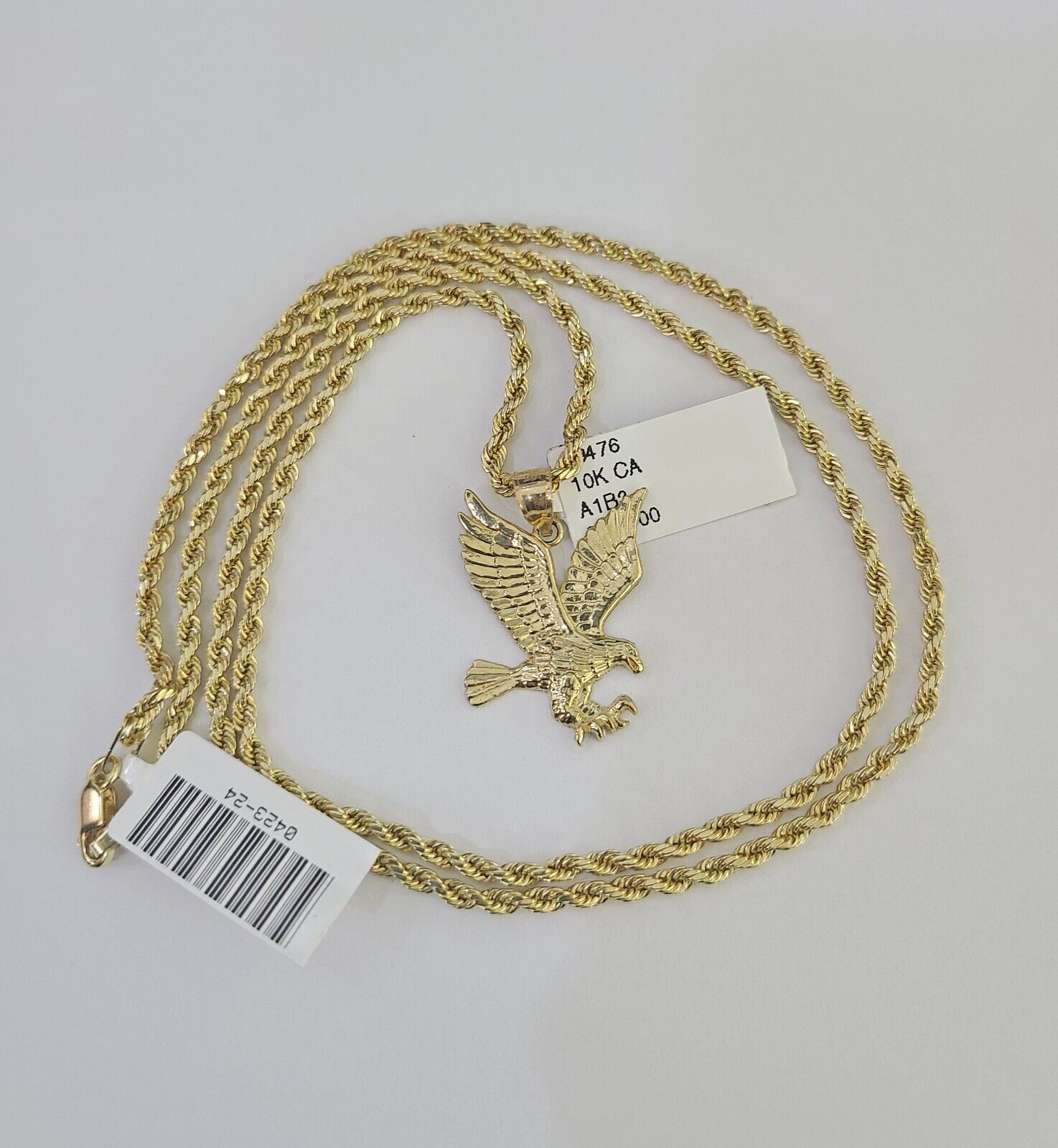 10k 2.5mm Rope Chain Eagle Pendant 18" - 30" Yellow Gold Set Charm Necklace - GoldenlinQ