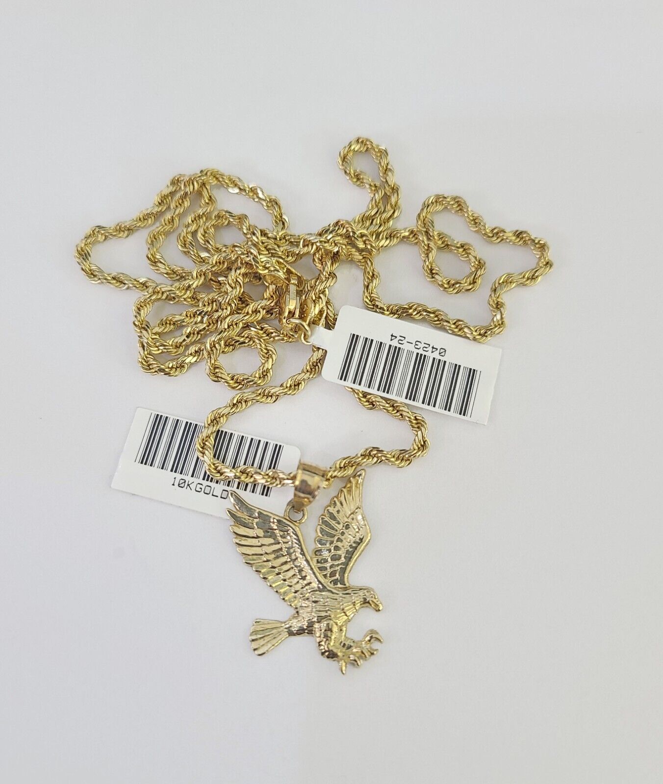 10k 2.5mm Rope Chain Eagle Pendant 18" - 30" Yellow Gold Set Charm Necklace - GoldenlinQ