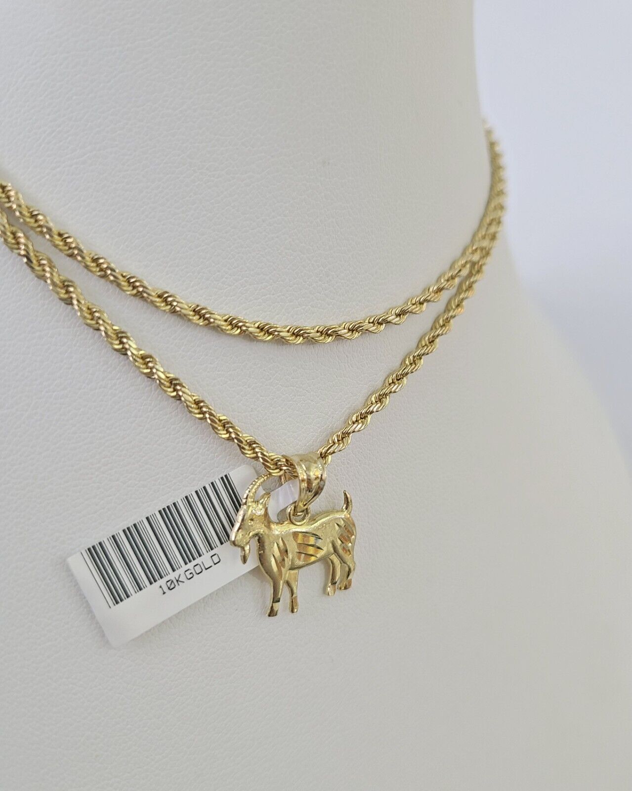 10k 2.5mm Rope Chain GOAT Pendant 18" - 30" Yellow Gold Set Charm Necklace - GoldenlinQ