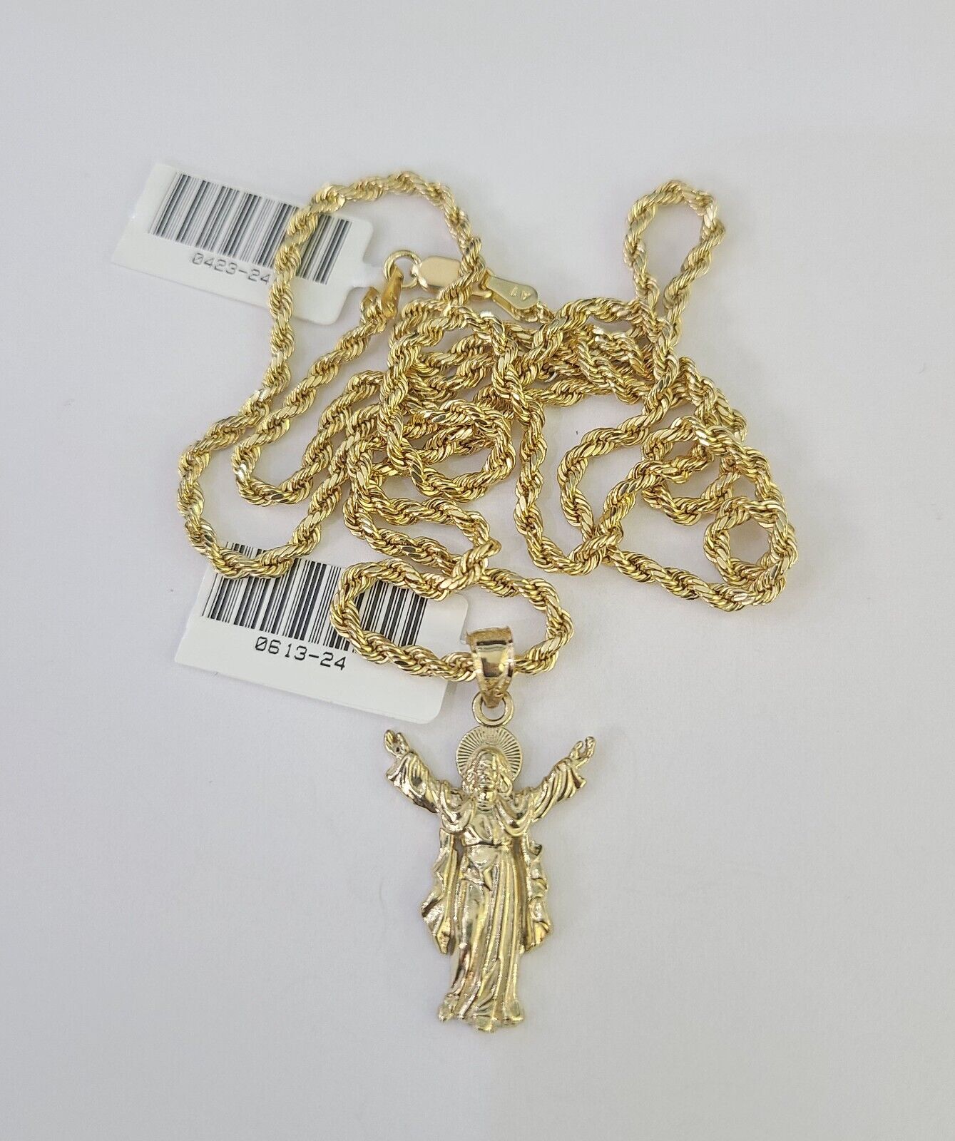 10k 2.5mm Rope Chain Jesus Pendant 18" - 30" Yellow Gold Set Charm Necklace - GoldenlinQ