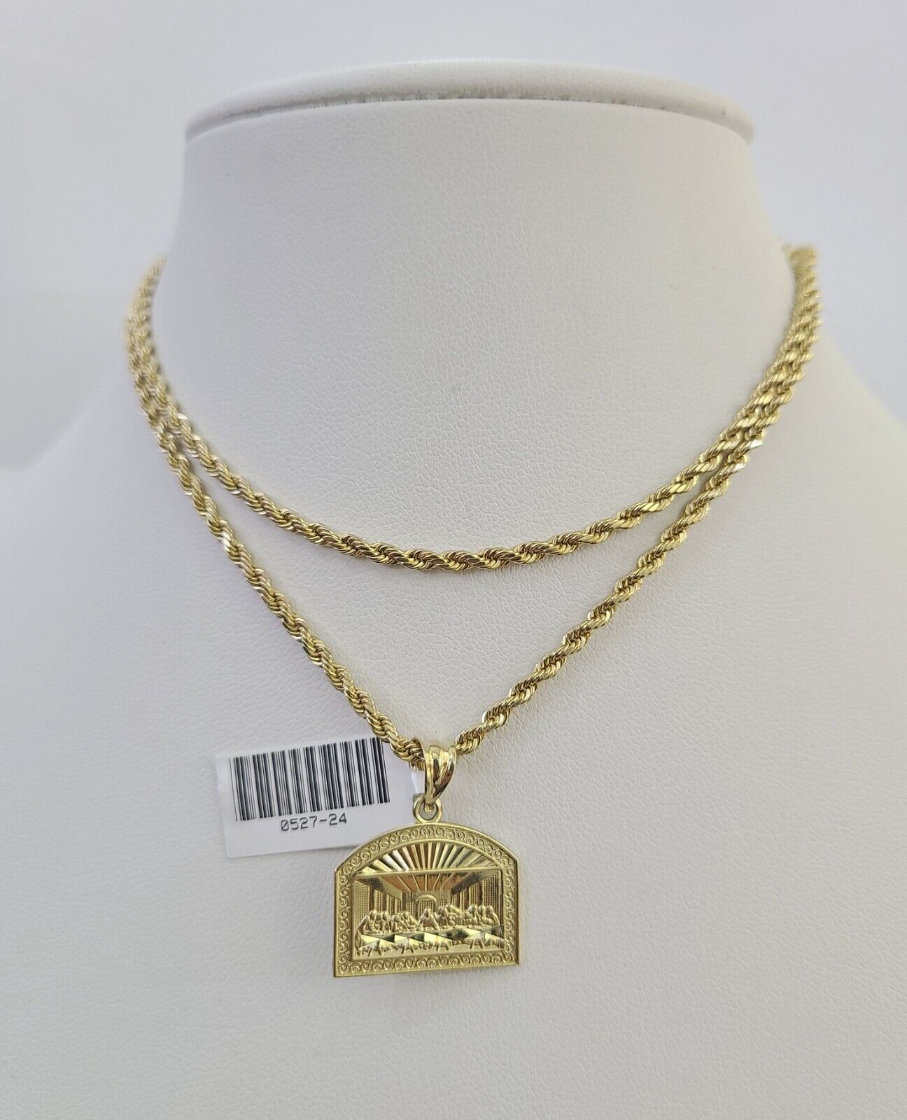 10k 2.5mm Rope Chain Last Supper Pendant 18" - 30" Yellow Gold Set Charm Necklace - GoldenlinQ
