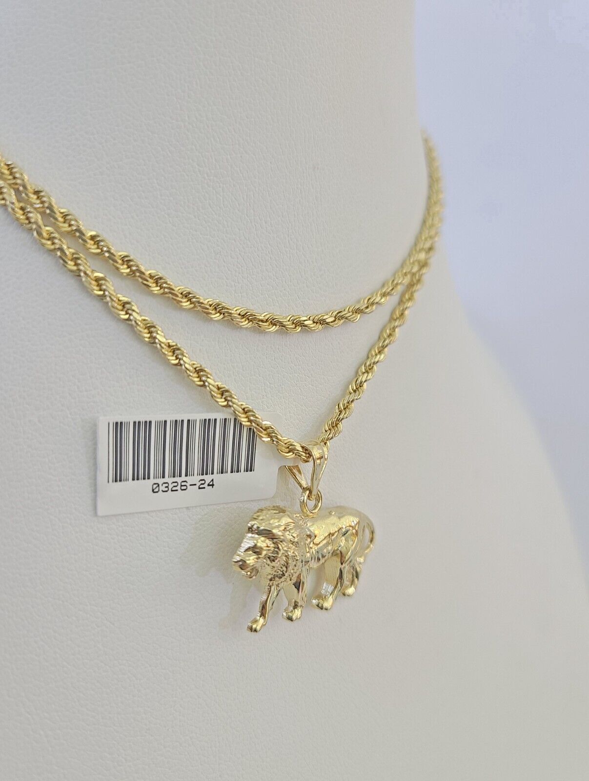 10k 2.5mm Rope Chain Lion Pendant 18" - 30" Yellow Gold Set Charm Necklace - GoldenlinQ