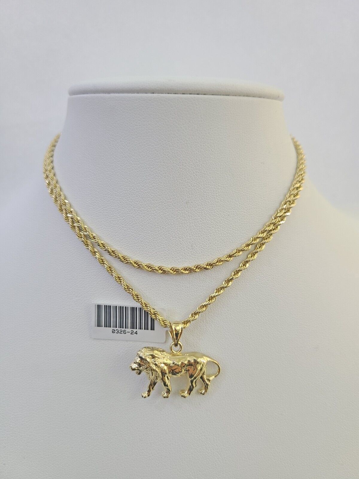 10k 2.5mm Rope Chain Lion Pendant 18" - 30" Yellow Gold Set Charm Necklace - GoldenlinQ