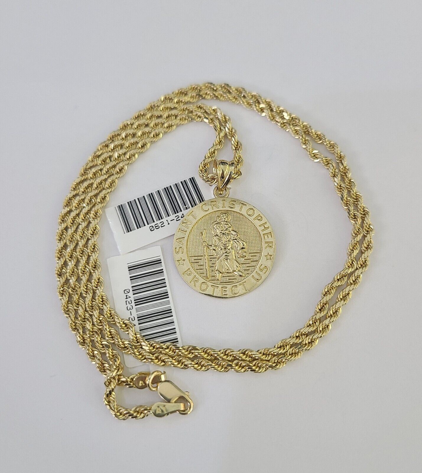 10k 2.5mm Rope Chain Saint Christopher Pendant 18" - 30" Gold Set Charm Necklace - GoldenlinQ