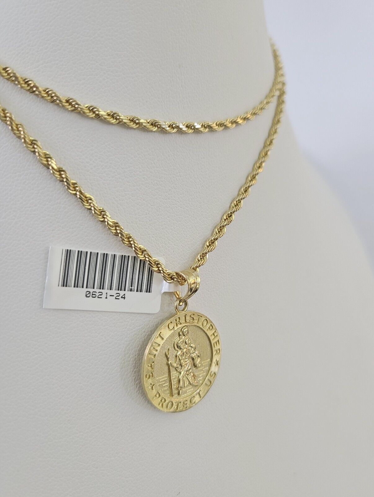 10k 2.5mm Rope Chain Saint Christopher Pendant 18" - 30" Gold Set Charm Necklace - GoldenlinQ