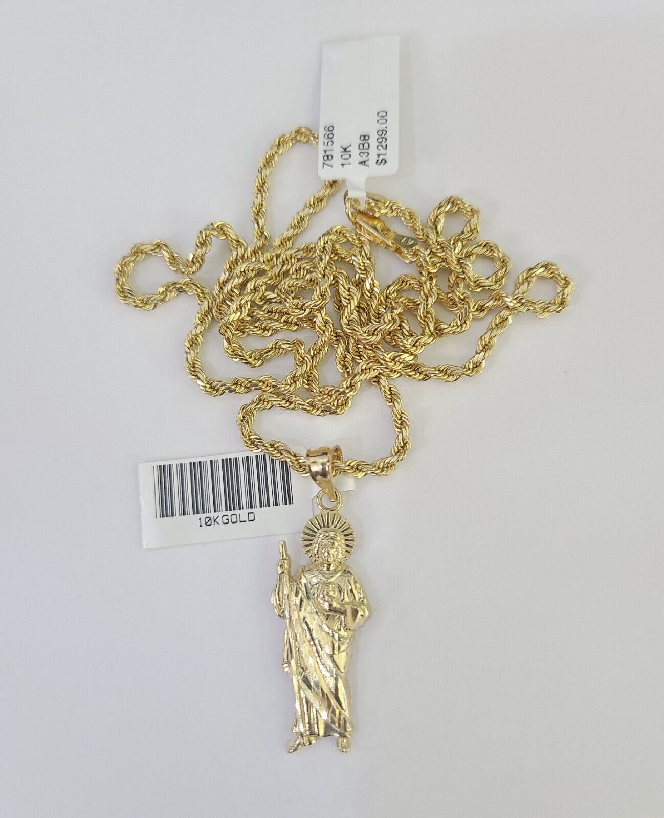 10k 2.5mm Rope Chain Saint Jude Pendant 18" - 30" Gold Set Charm Necklace - GoldenlinQ