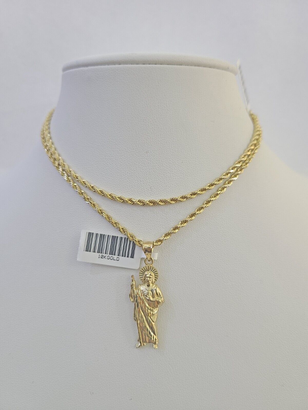 10k 2.5mm Rope Chain Saint Jude Pendant 18" - 30" Gold Set Charm Necklace - GoldenlinQ