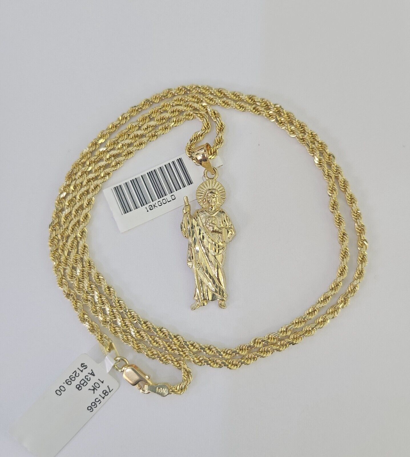 10k 2.5mm Rope Chain Saint Jude Pendant 18" - 30" Gold Set Charm Necklace - GoldenlinQ