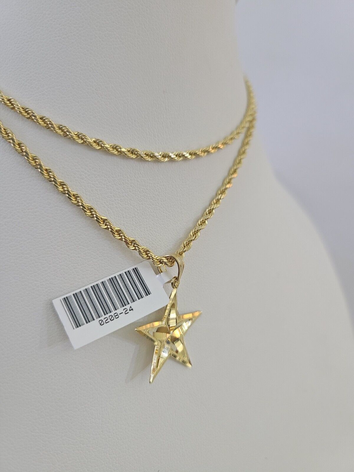 10k 2.5mm Rope Chain Star Pendant 18" - 30" Yellow Gold Set Charm Necklace - GoldenlinQ