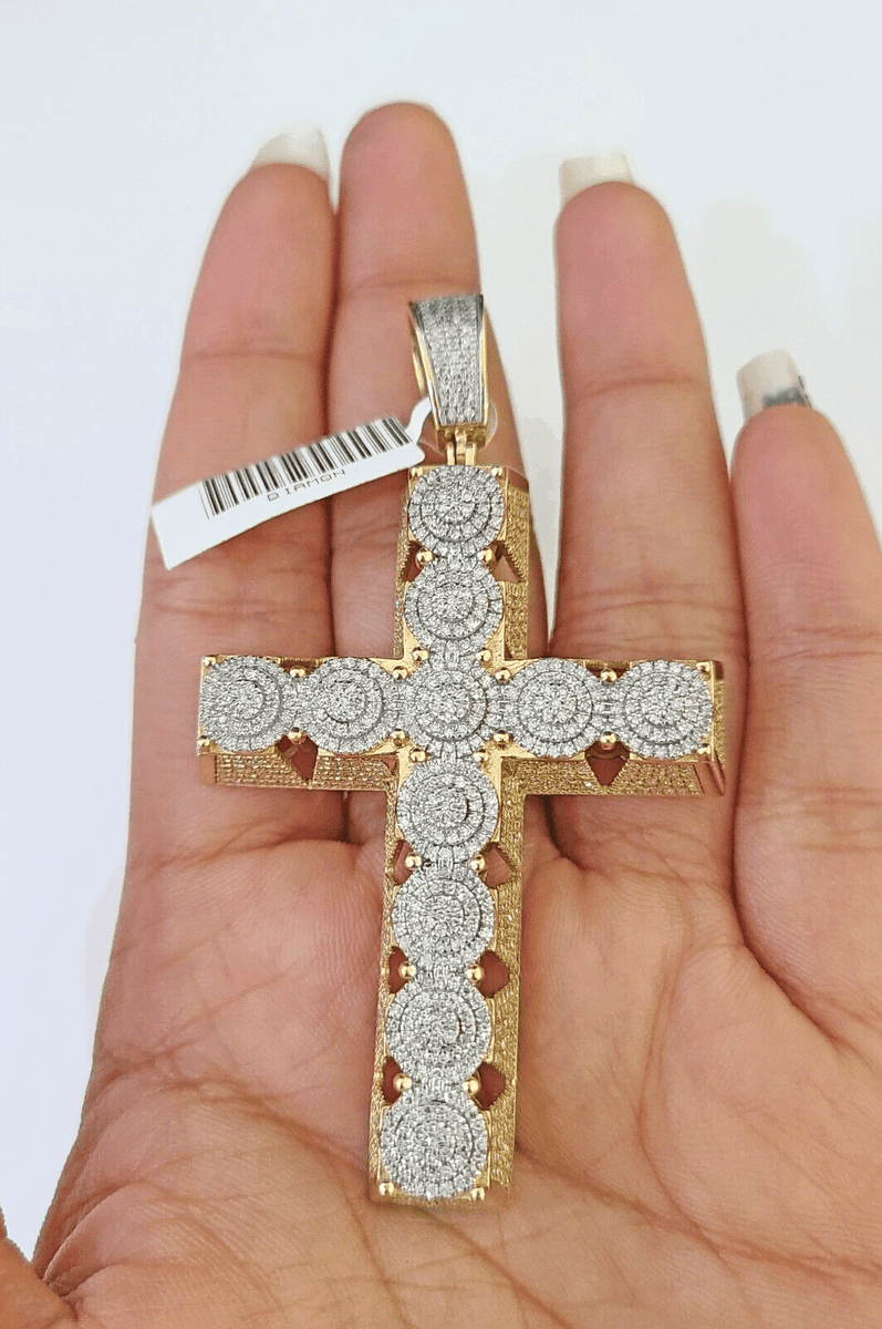 10k Circular Shaped Diamond Cross Charm Made With Yellow Gold And Diam ...
