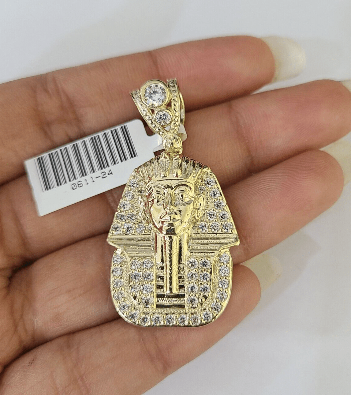 10k Egyptian Pharaoh Head Charm Pendant Yellow Gold 1.5" Inch Men Women Real - GoldenlinQ