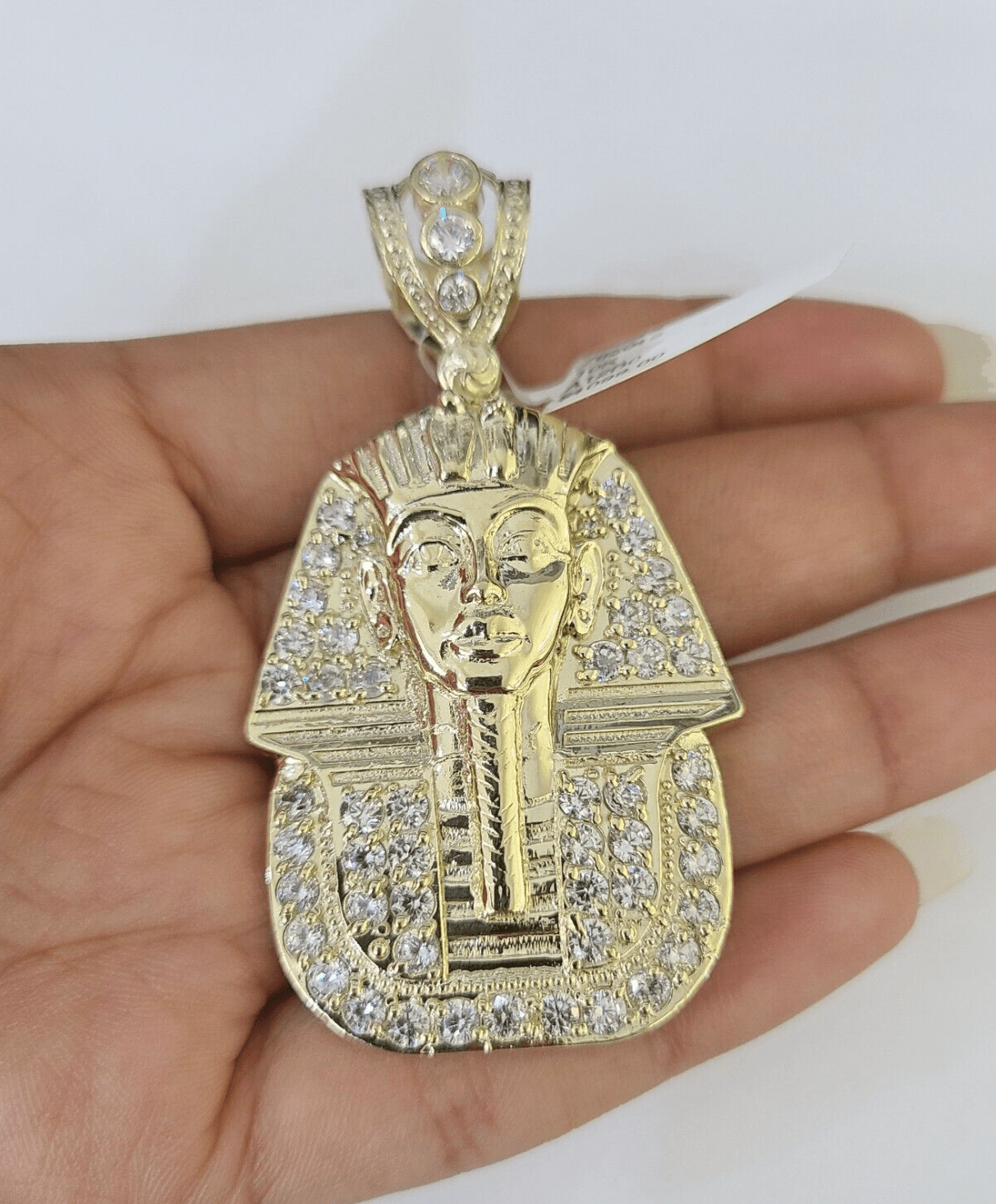 10k Egyptian Pharaoh Head Charm Pendant Yellow Gold 2.5" Inch Men Women Real - GoldenlinQ