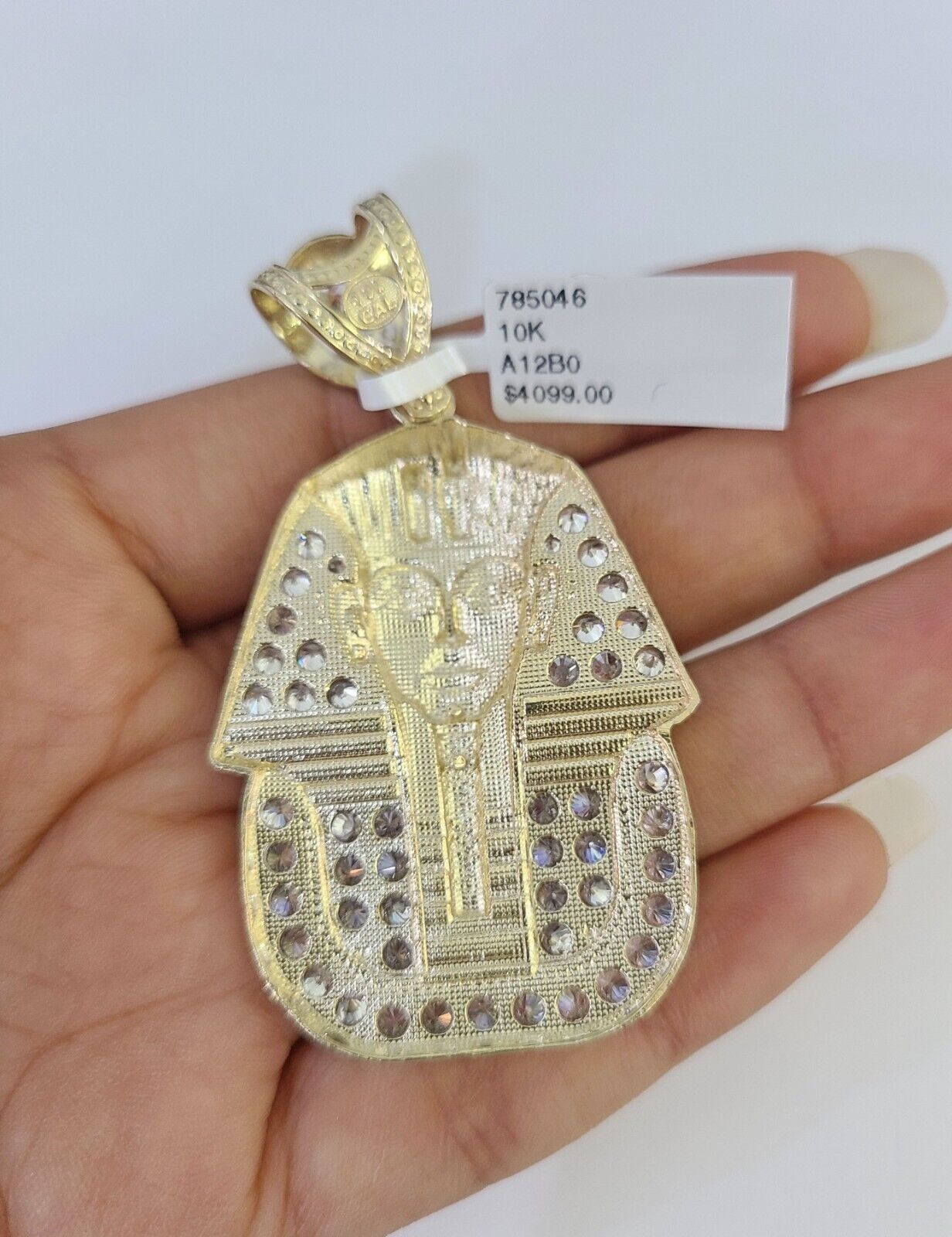 10k Egyptian Pharaoh Head Charm Pendant Yellow Gold 2.5" Inch Men Women Real - GoldenlinQ