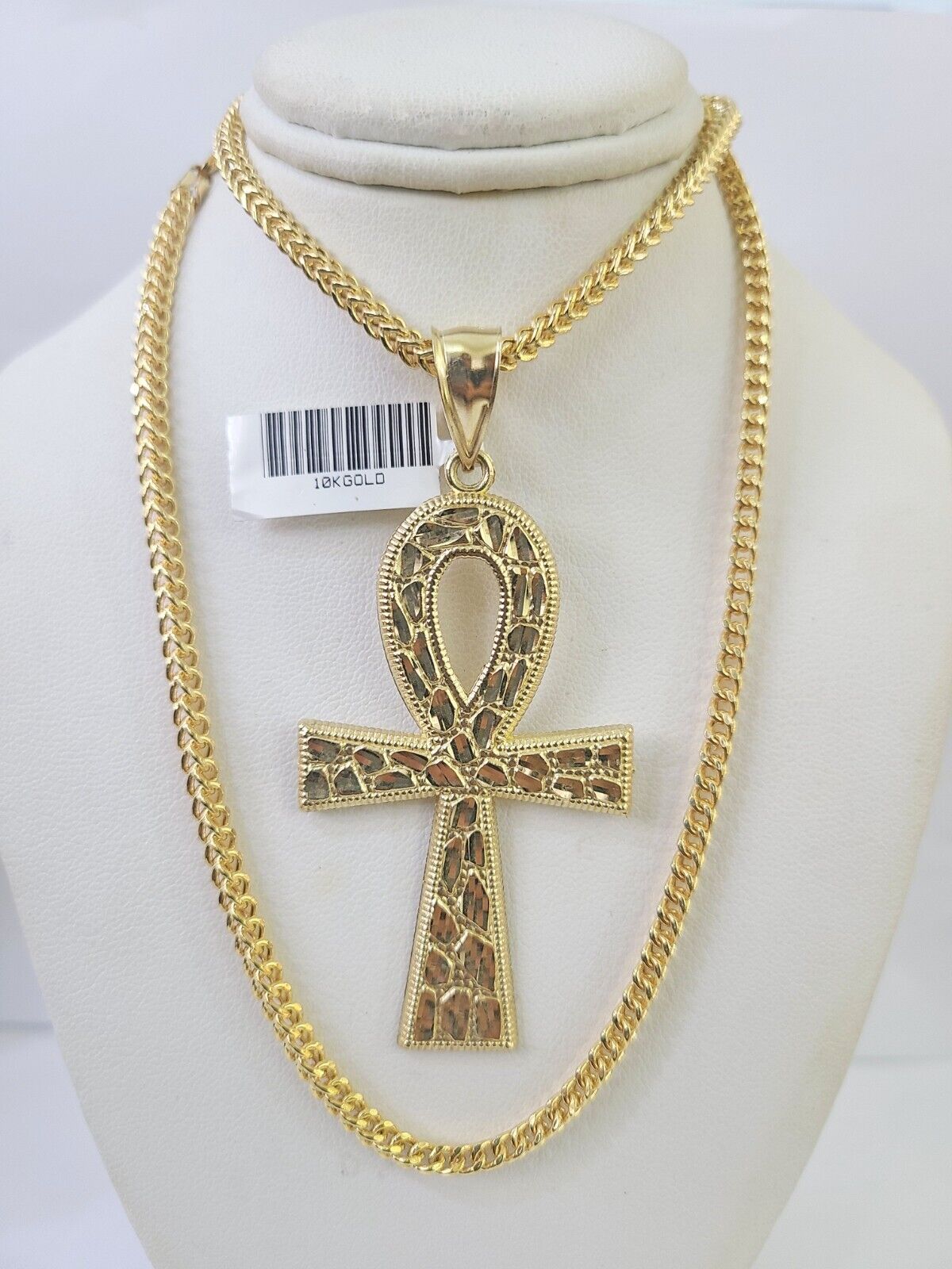 10K Franco Chain Ankh Cross Pendant Charm Necklace 20" - 26" 3mm Gold - GoldenlinQ