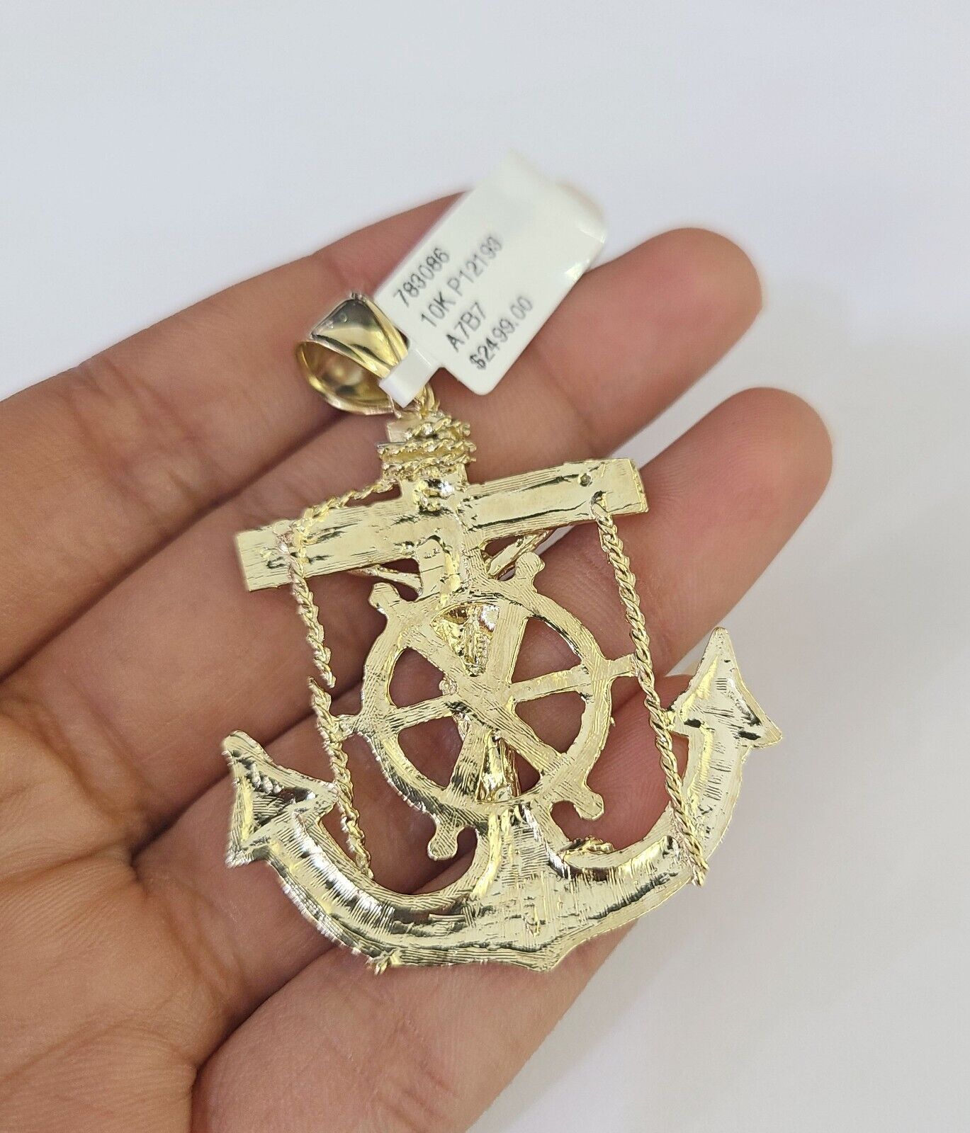 10K Franco Chain Jesus Anchor Pendant Charm Necklace 20" - 26" 2.5mm Yellow Gold - GoldenlinQ