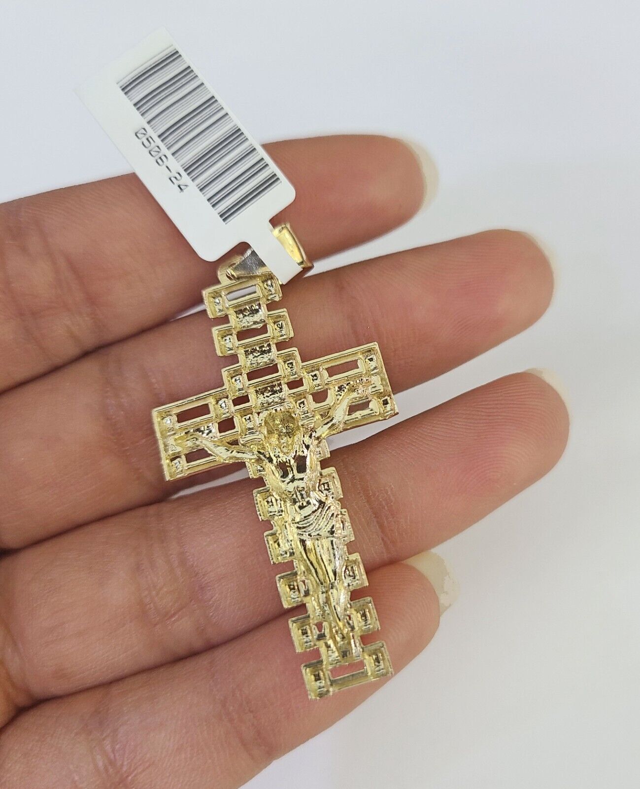10K Franco Chain Jesus Cross Pendant Charm Necklace 20" - 26" 2.5mm Yellow Gold - GoldenlinQ