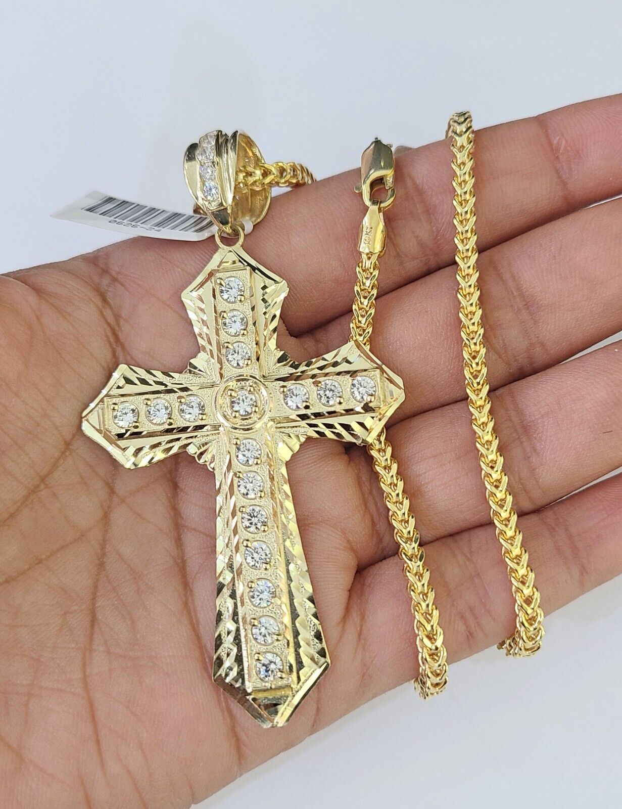 10K Franco Chain Jesus Cross Pendant Charm Necklace 20" - 26" 3mm Gold - GoldenlinQ