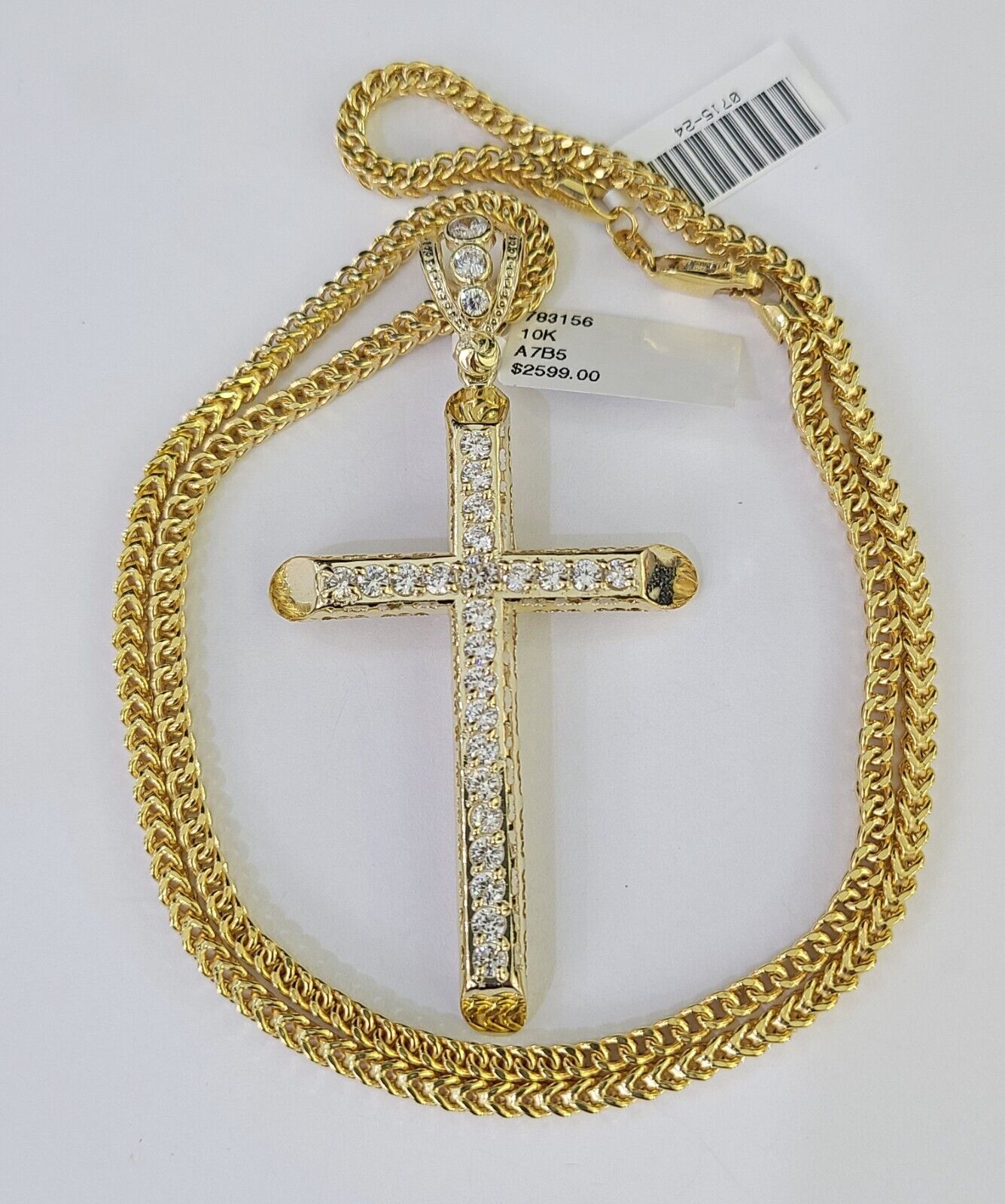 10K Franco Chain Jesus Cross Pendant Charm Necklace 20" - 26" 3mm Gold - GoldenlinQ