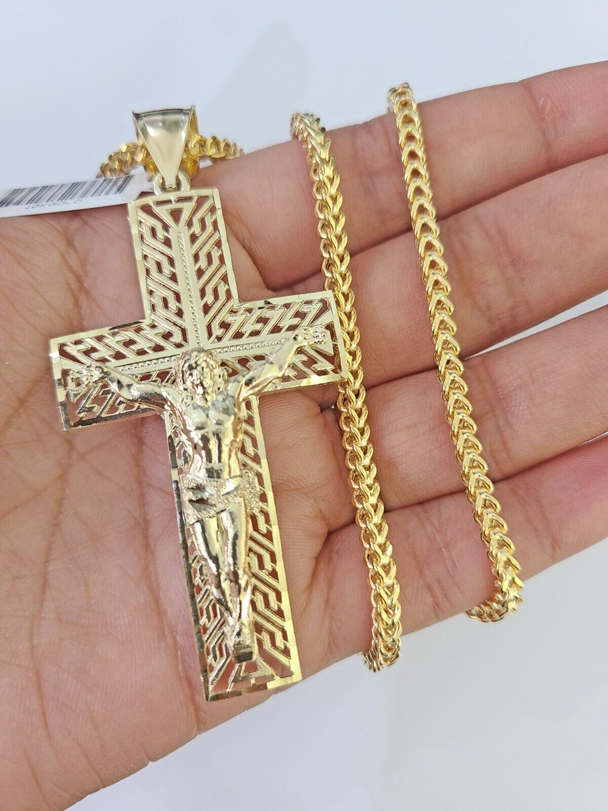 10K Franco Chain Jesus Crucifix Cross Pendant Charm Necklace 20" - 26" 3mm Gold - GoldenlinQ