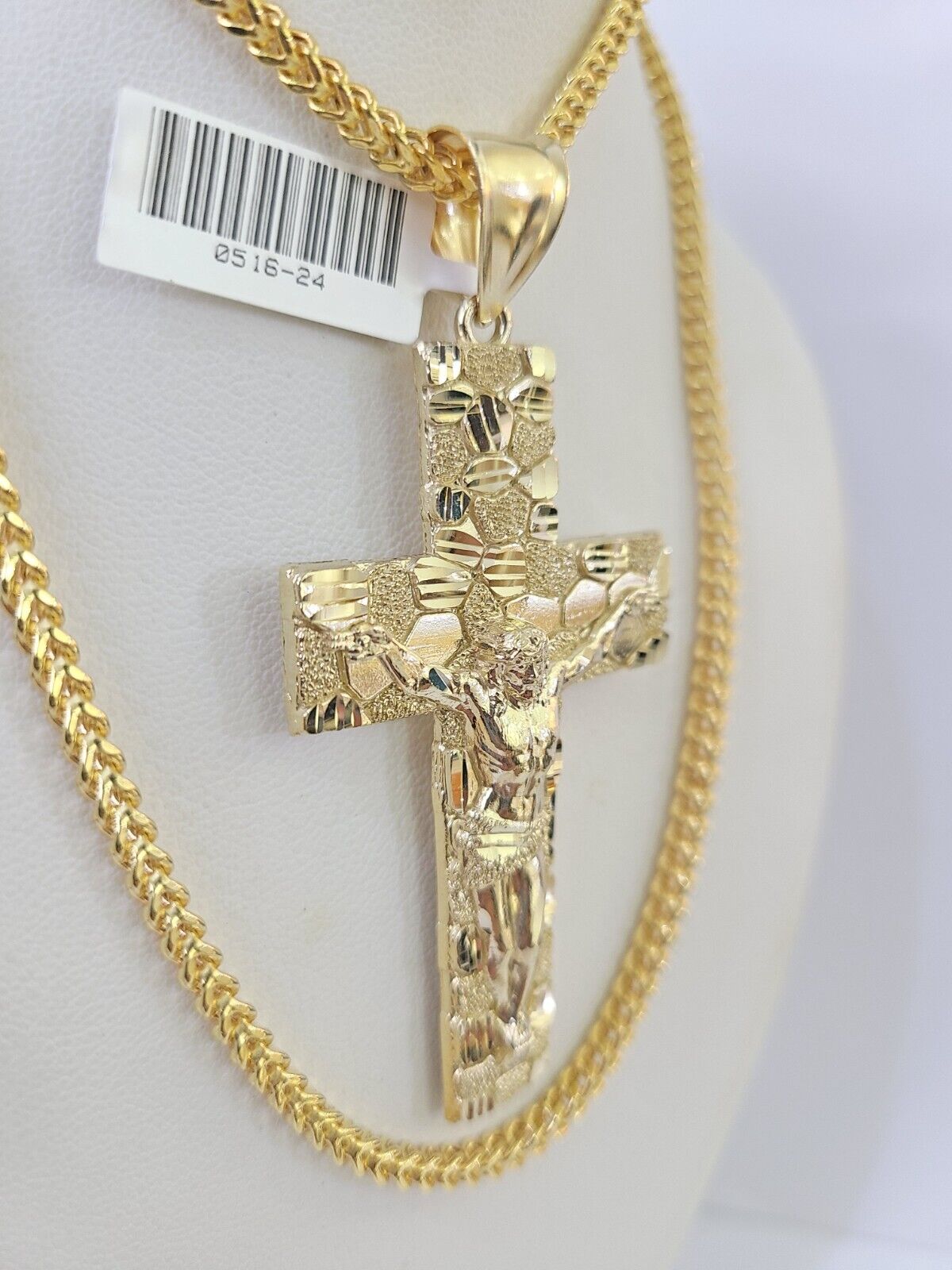 10K Franco Chain Jesus Crucifix Cross Pendant Charm Necklace 20" - 26" 3mm Gold - GoldenlinQ