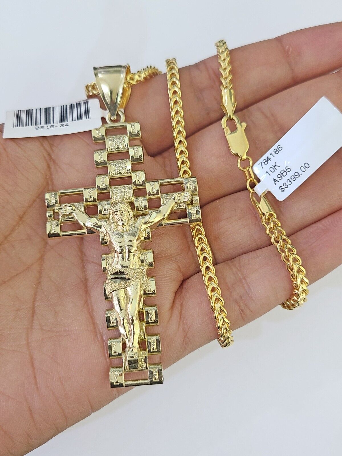 10K Franco Chain Jesus Crucifix Cross Pendant Charm Necklace 20" - 26" 3mm Gold - GoldenlinQ