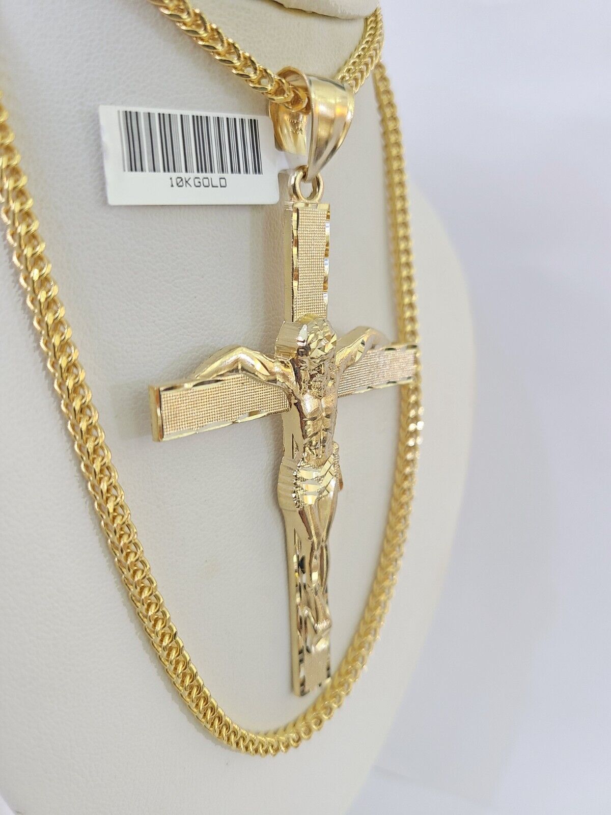 10K Franco Chain Jesus Crucifix Cross Pendant Charm Necklace 20" - 26" 3mm Gold - GoldenlinQ
