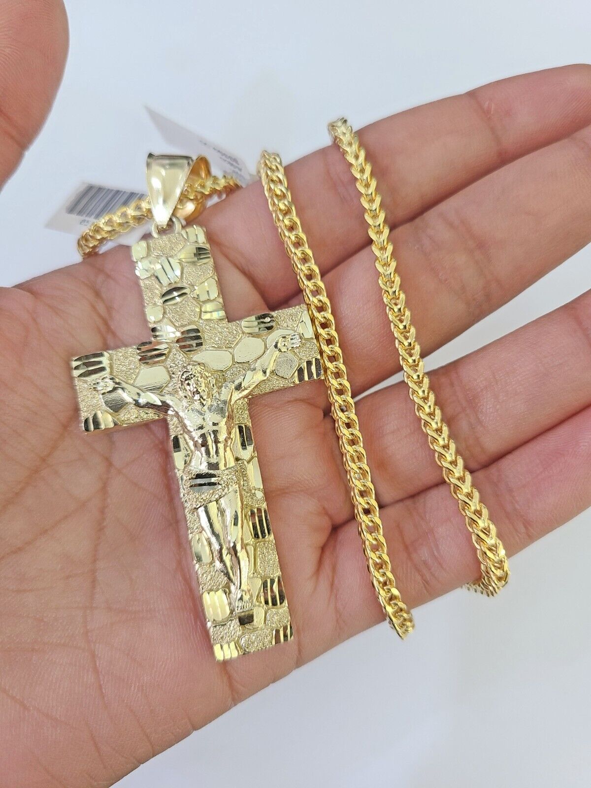 10K Franco Chain Jesus Crucifix Cross Pendant Charm Necklace 20" - 26" 3mm Gold - GoldenlinQ