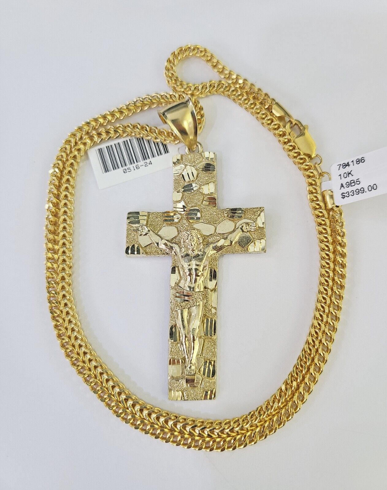 10K Franco Chain Jesus Crucifix Cross Pendant Charm Necklace 20" - 26" 3mm Gold - GoldenlinQ