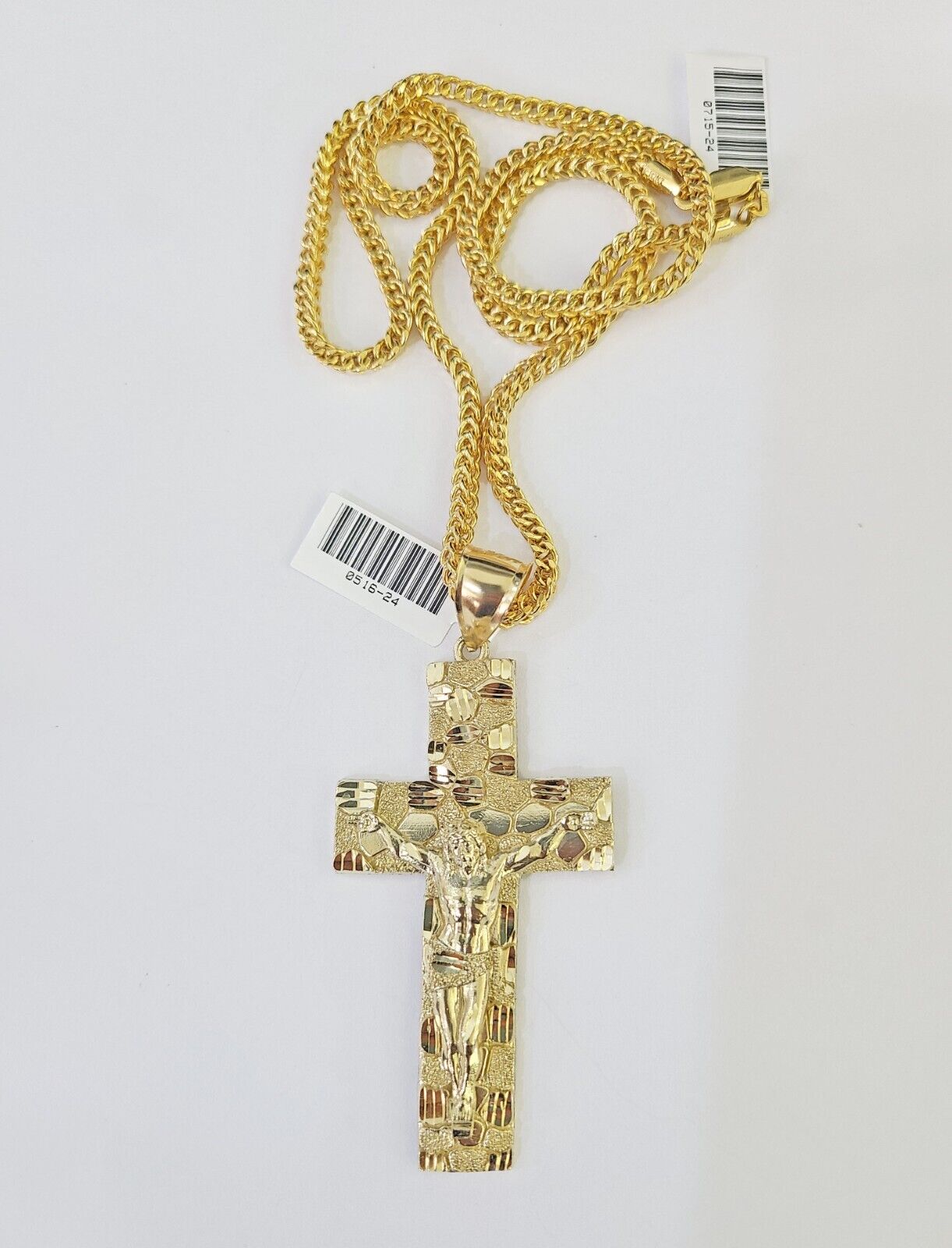 10K Franco Chain Jesus Crucifix Cross Pendant Charm Necklace 20" - 26" 3mm Gold - GoldenlinQ