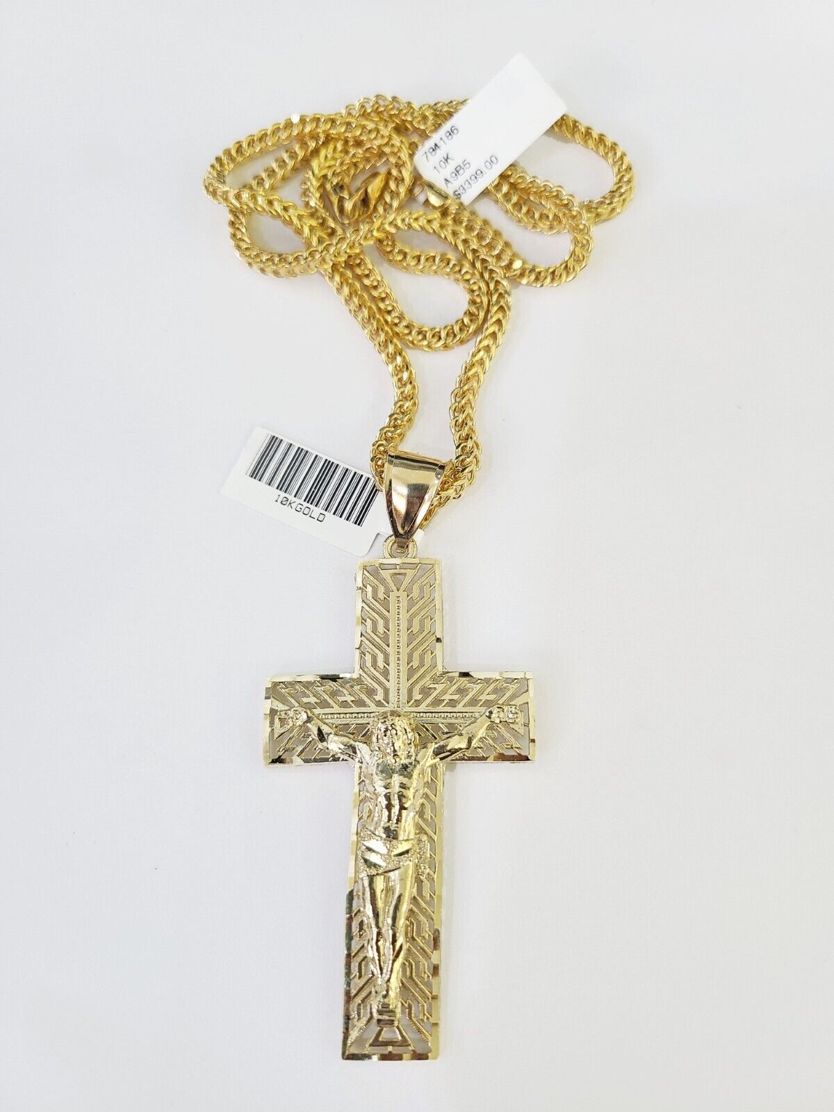 10K Franco Chain Jesus Crucifix Cross Pendant Charm Necklace 20" - 26" 3mm Gold - GoldenlinQ