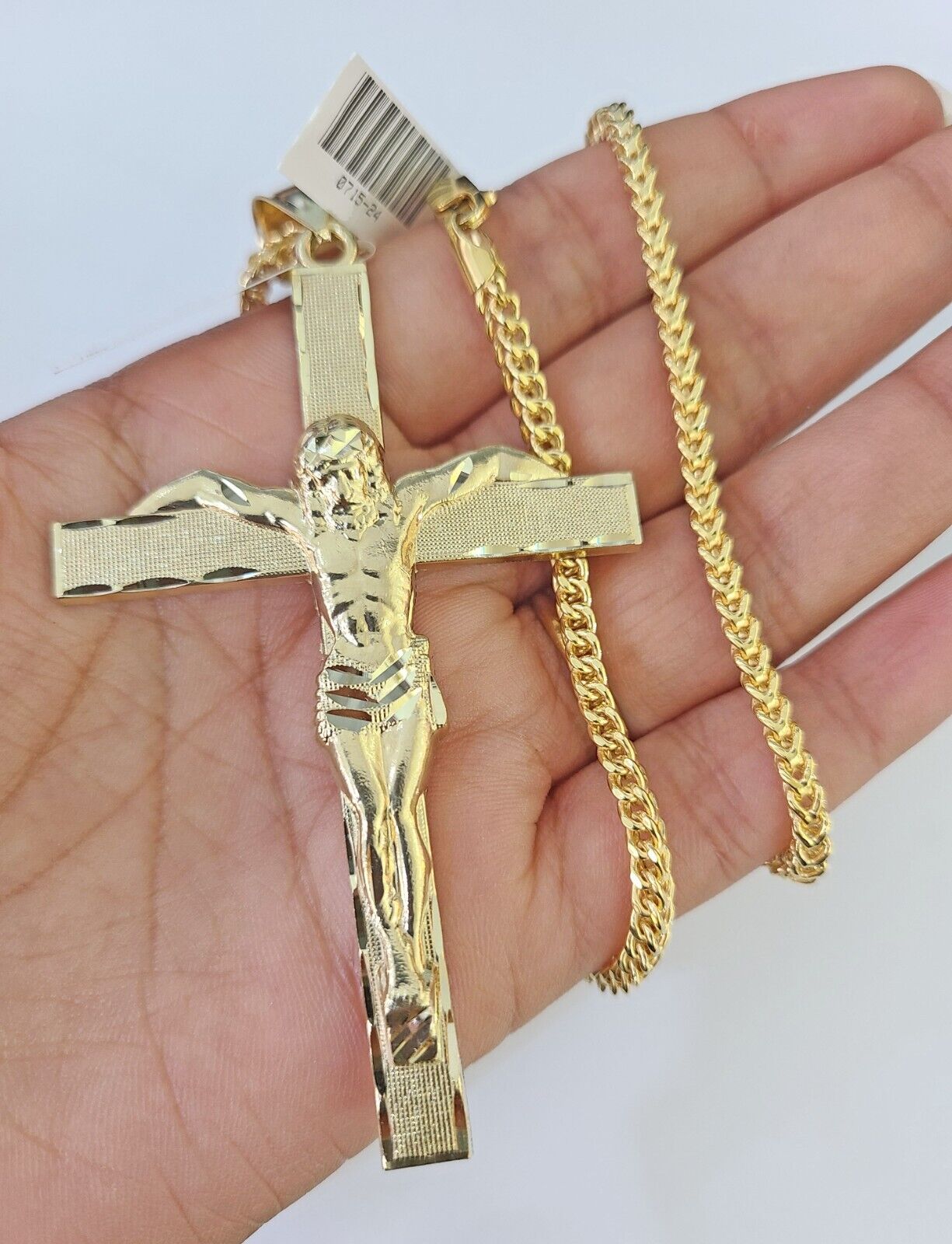 10K Franco Chain Jesus Crucifix Cross Pendant Charm Necklace 20" - 26" 3mm Gold - GoldenlinQ