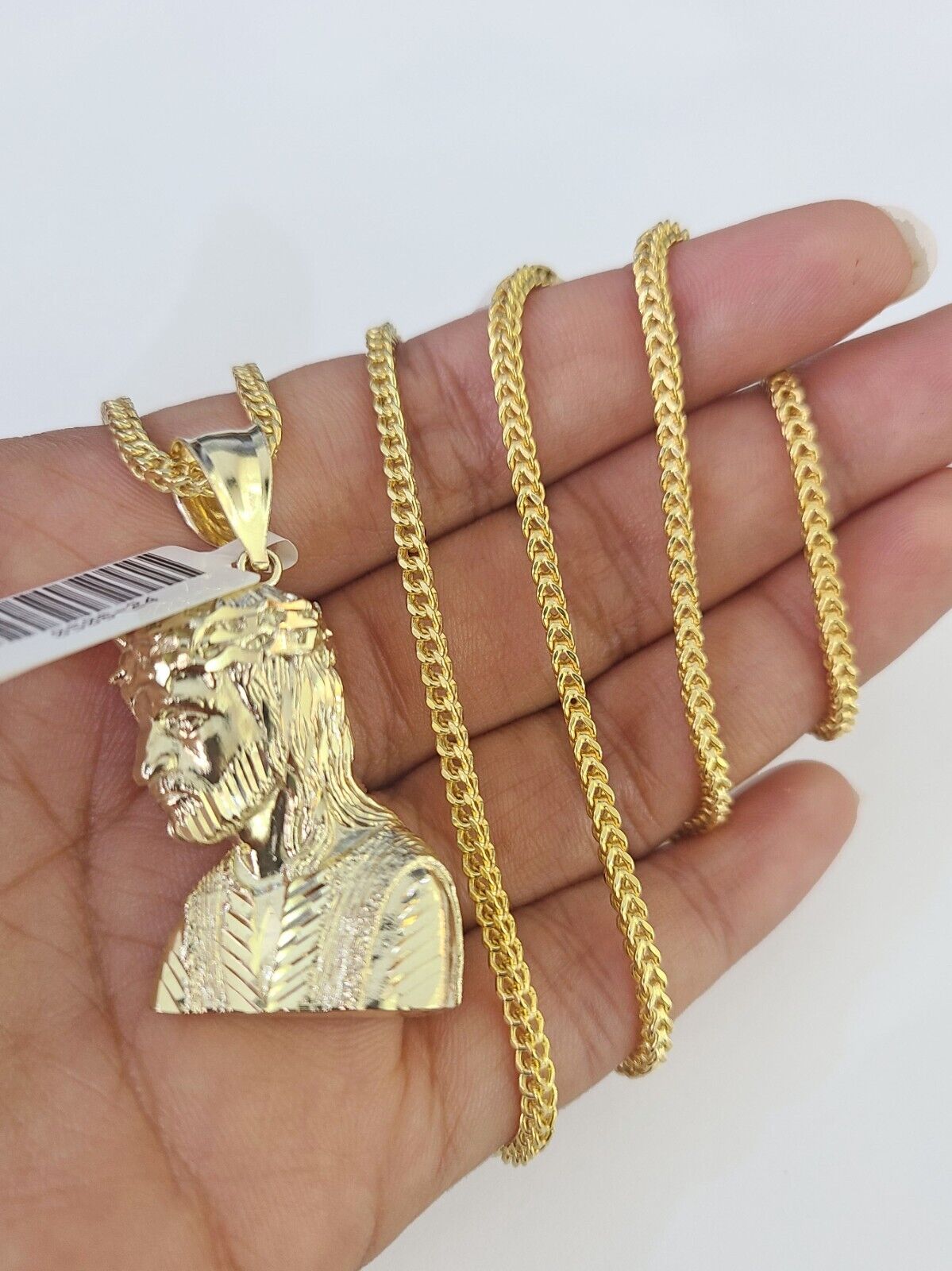 10K Franco Chain Jesus Head Pendant Charm Necklace 20" - 26" 2.5mm Yellow Gold - GoldenlinQ