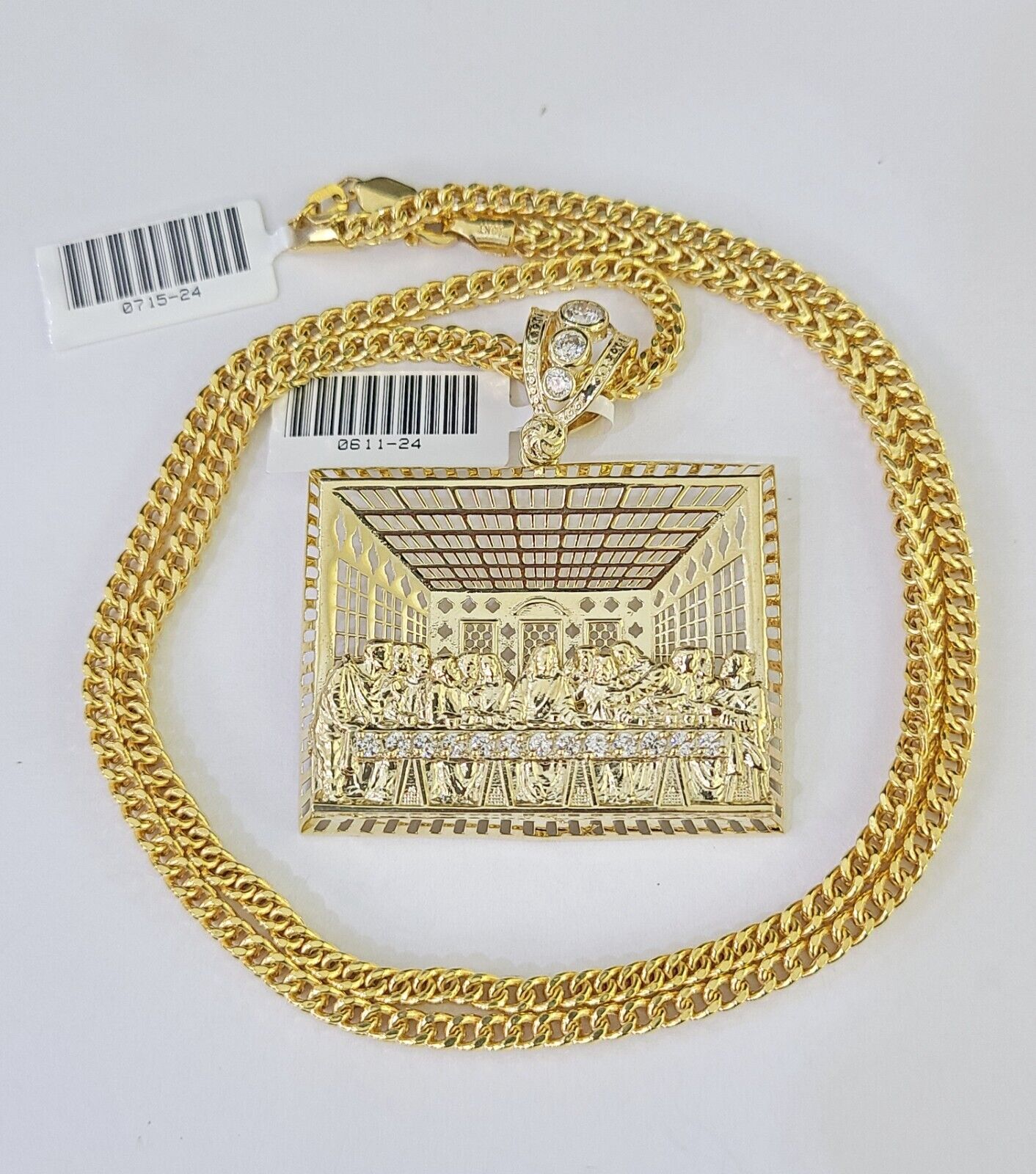 10K Franco Chain Last Supper Pendant Charm Necklace 20" - 26" 3mm Gold Yellow - GoldenlinQ