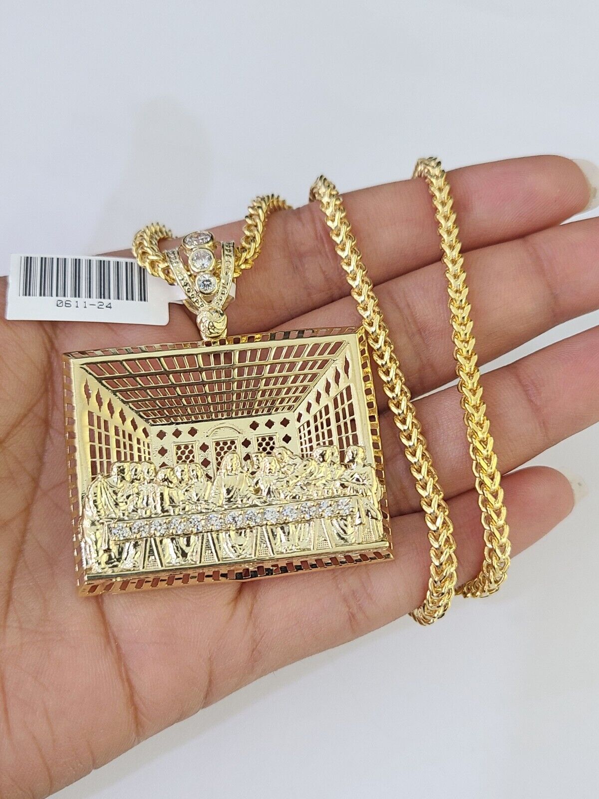10K Franco Chain Last Supper Pendant Charm Necklace 20" - 26" 3mm Gold Yellow - GoldenlinQ
