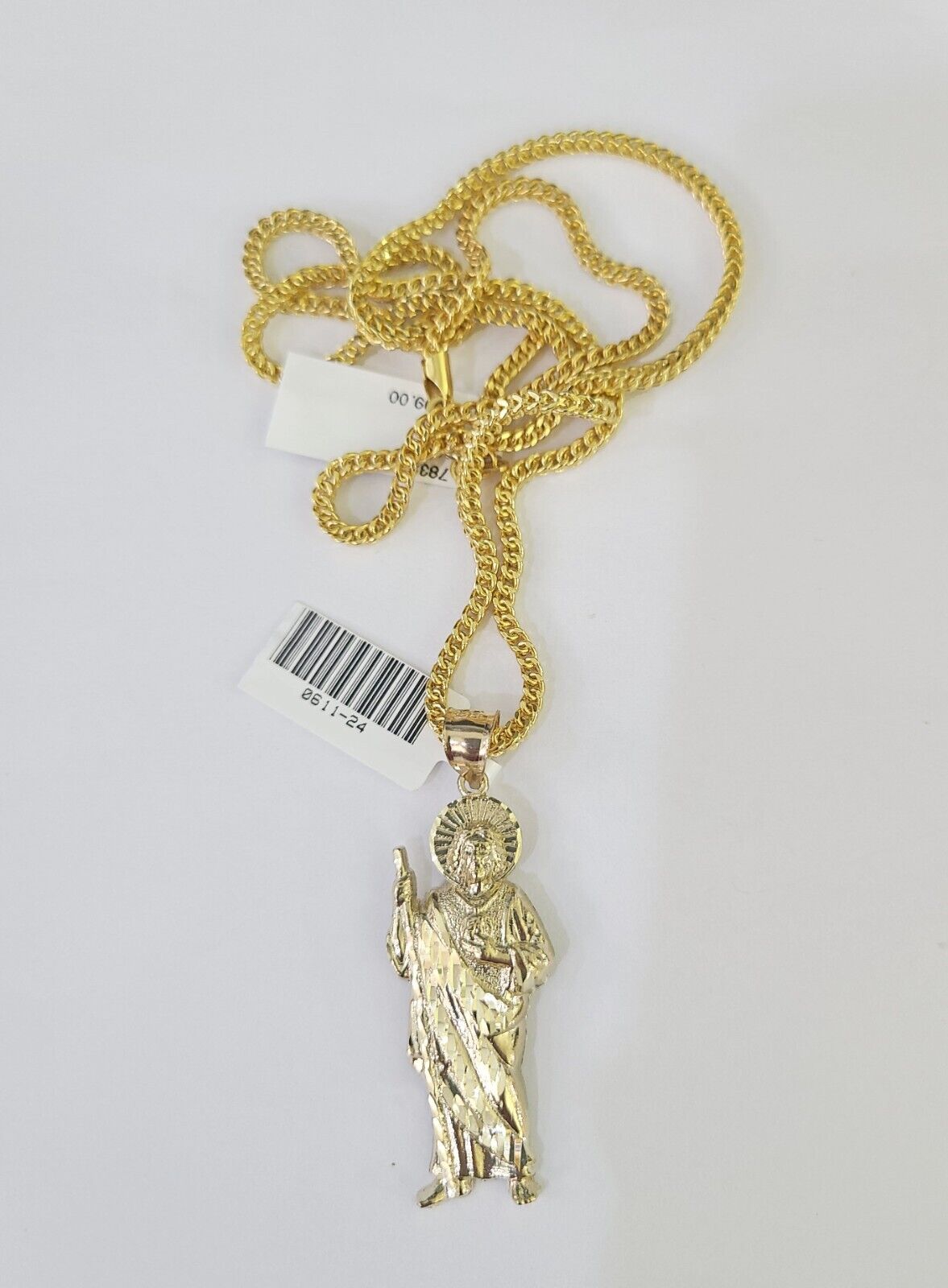 10K Franco Chain Saint Jude Pendant Charm Necklace 20" - 26" 2.5mm Yellow Gold - GoldenlinQ
