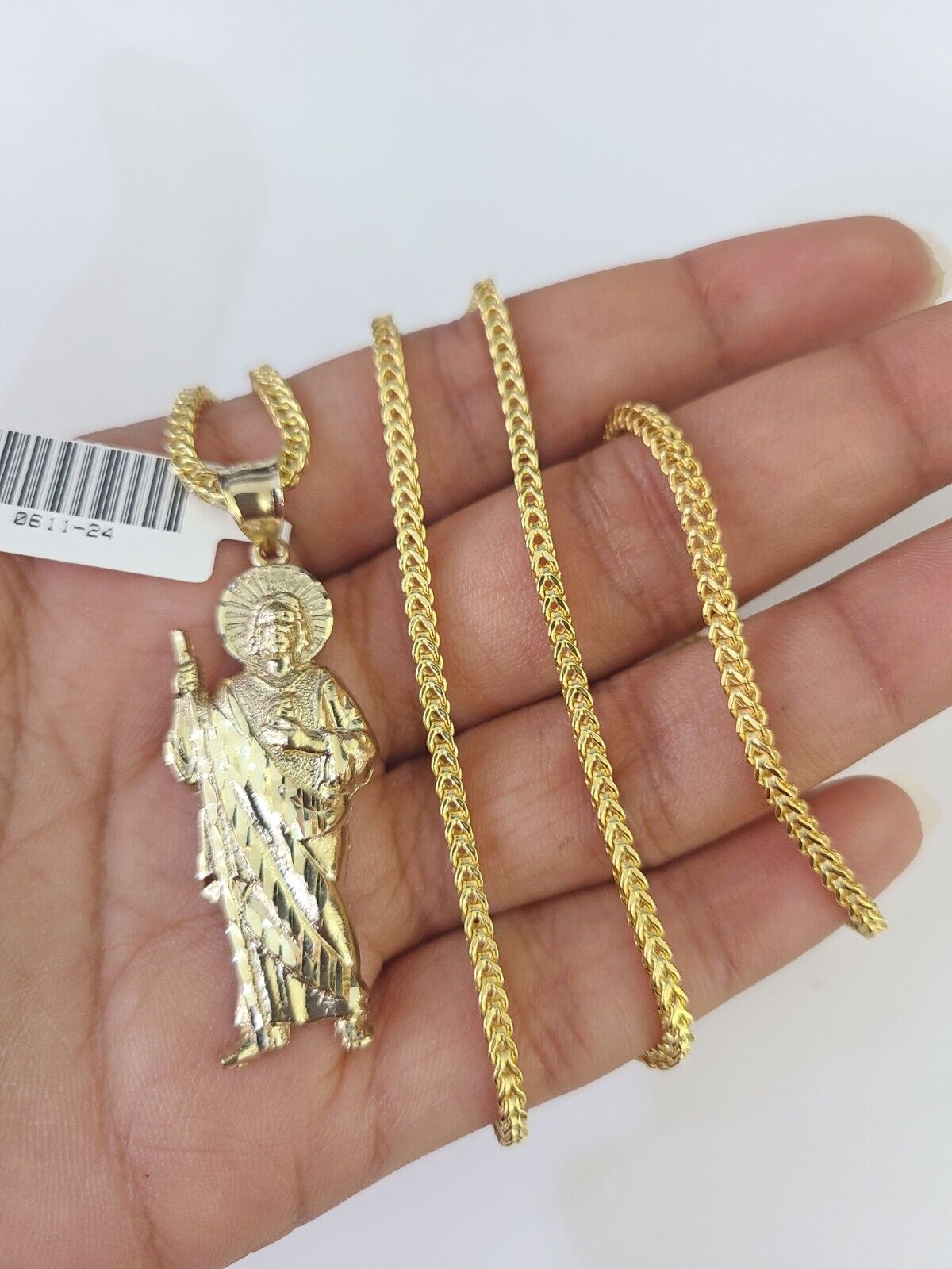 10K Franco Chain Saint Jude Pendant Charm Necklace 20" - 26" 2.5mm Yellow Gold - GoldenlinQ