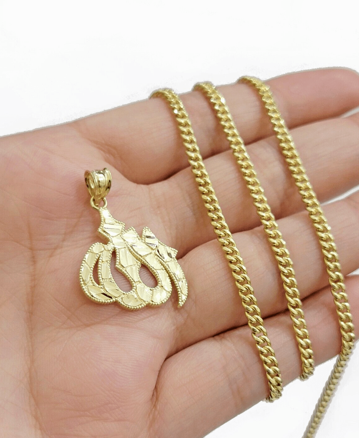 10k Gold Allah Charm Miami Cuban Chain 20" 3mm Necklace Pendant , REAL 10kt SET - GoldenlinQ