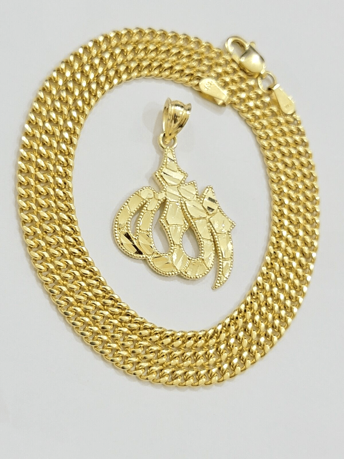 10k Gold Allah Charm Miami Cuban Chain 20" 3mm Necklace Pendant , REAL 10kt SET - GoldenlinQ