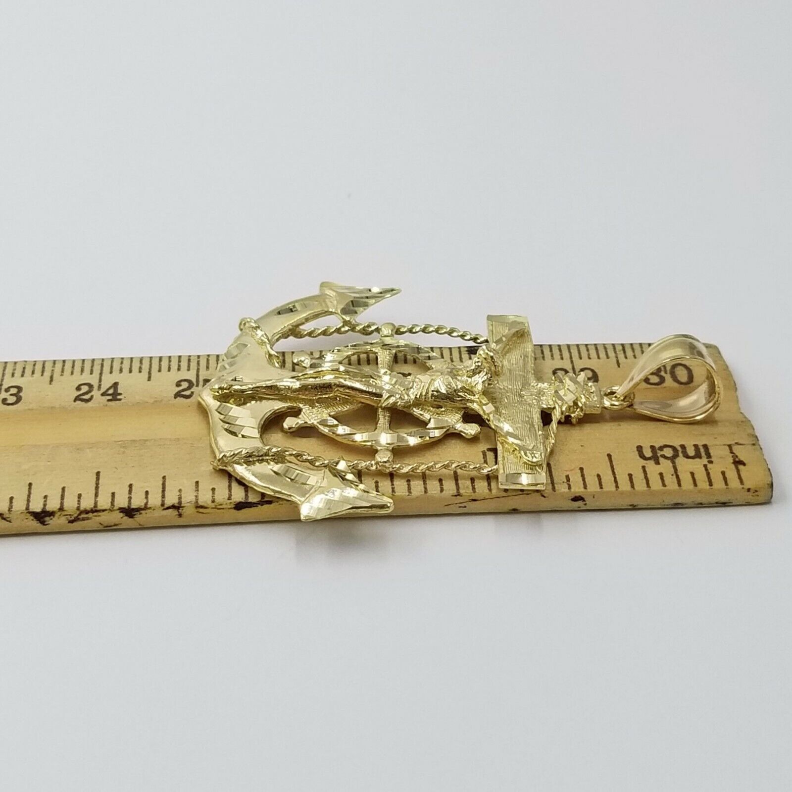 10k Gold Anchor charm pendant & Rope chain necklace 6mm 20" - 30" Men's Real SET - GoldenlinQ