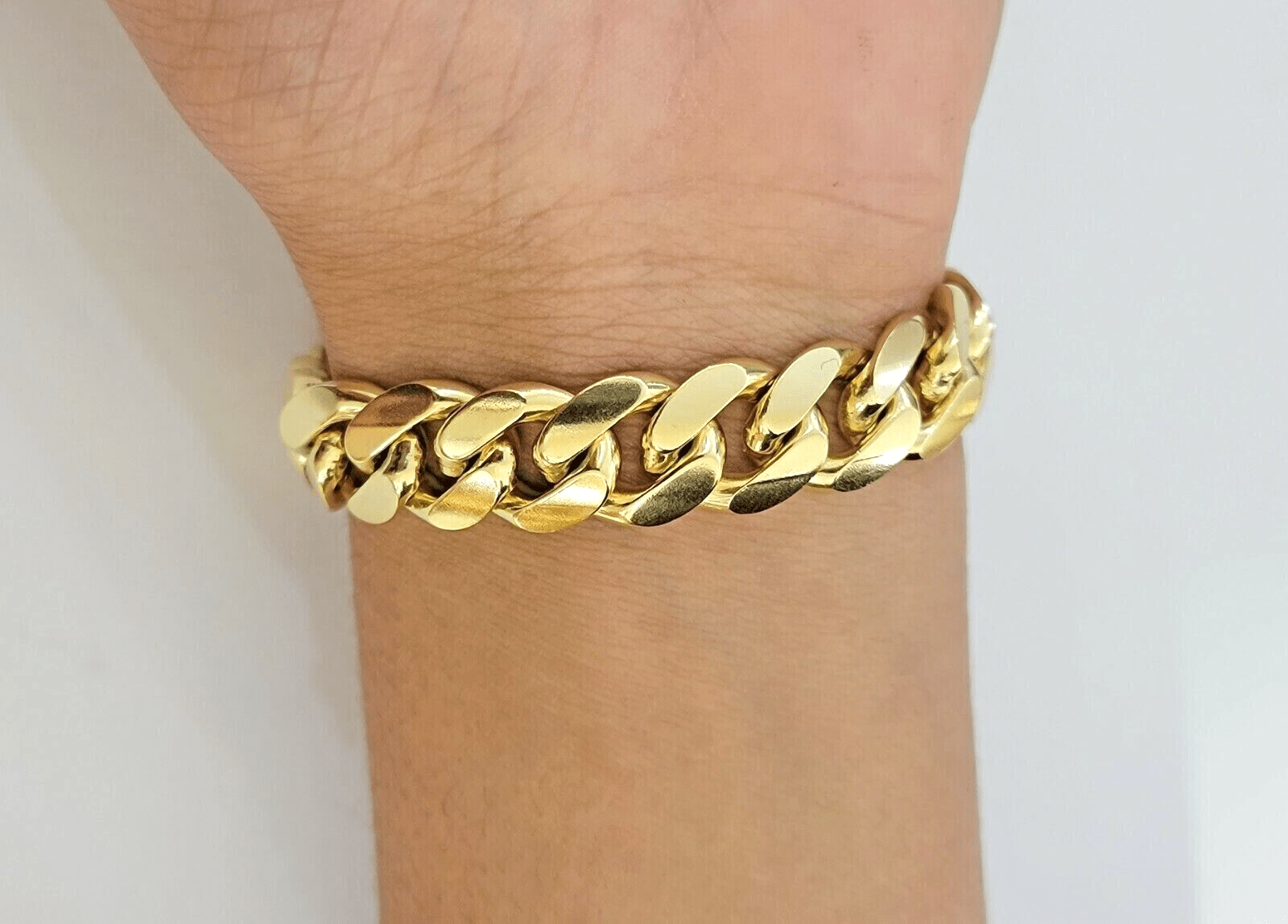 10k Gold Bracelet 8 Inch Miami Cuban Link 13mm Men's Real 10KT Yellow Gold SOLID - GoldenlinQ