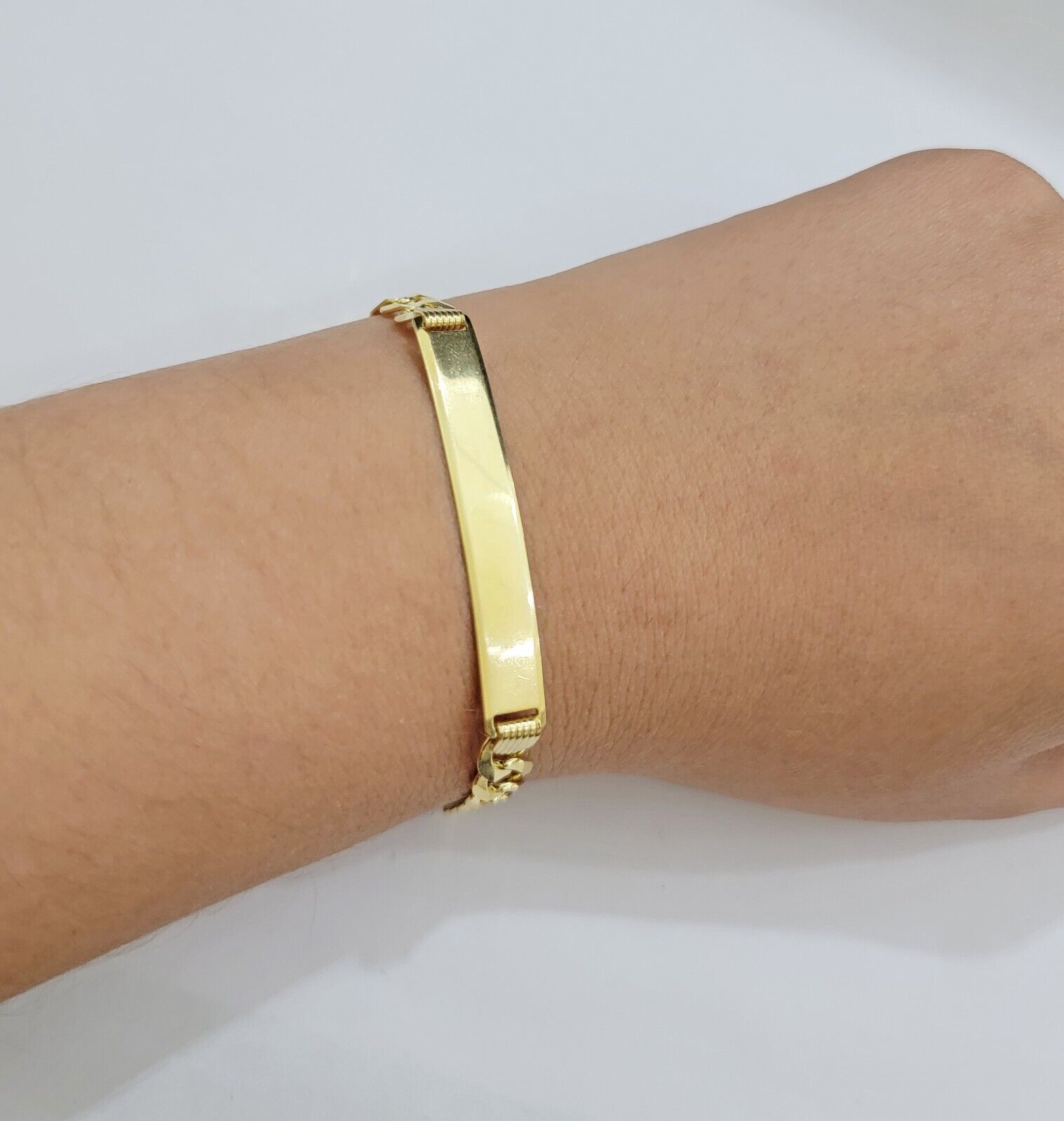 10k Gold Bracelet ID Cuban Curb Link SOLID 10kt Yellow Gold 7mm 8 Inches REAL - GoldenlinQ