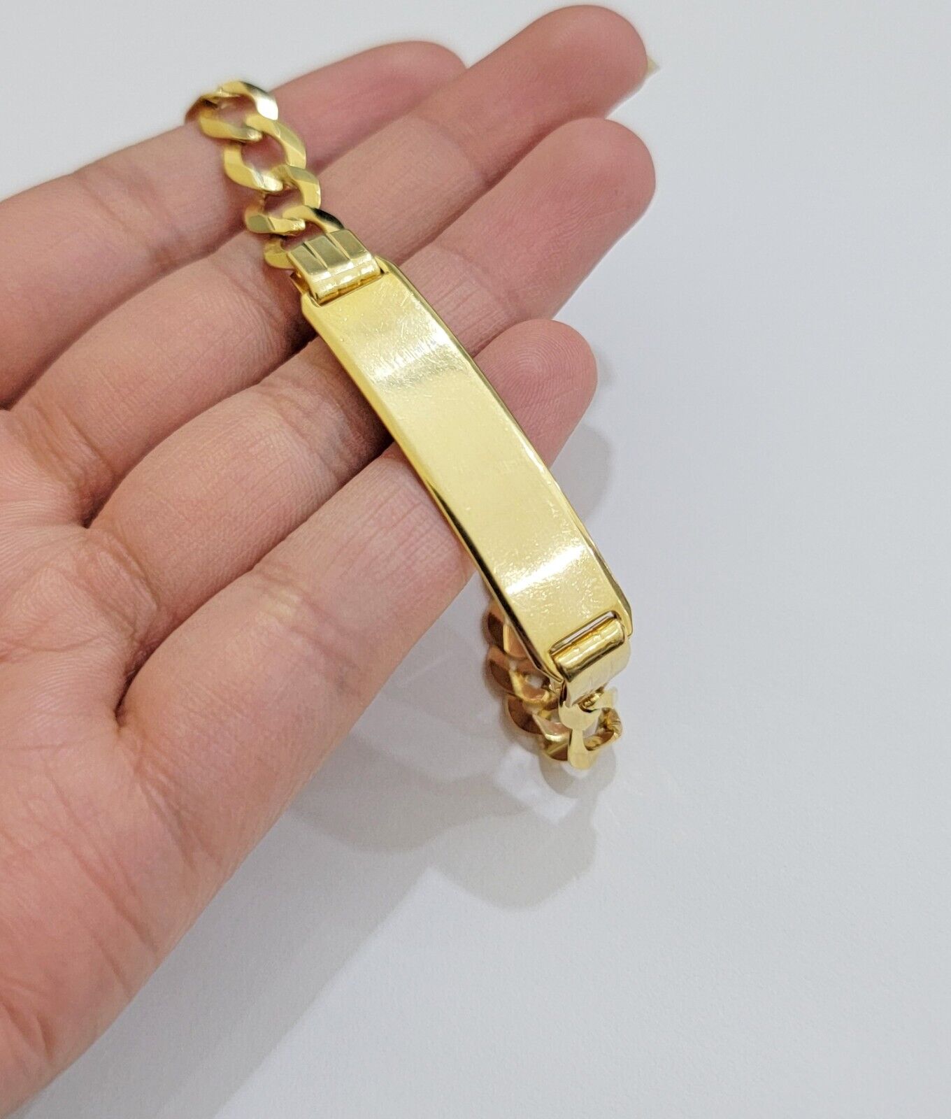 10k Gold Bracelet Id Name Plate Solid Yellow Gold 8Inch 8mm Cuban Curb Link REAL - GoldenlinQ