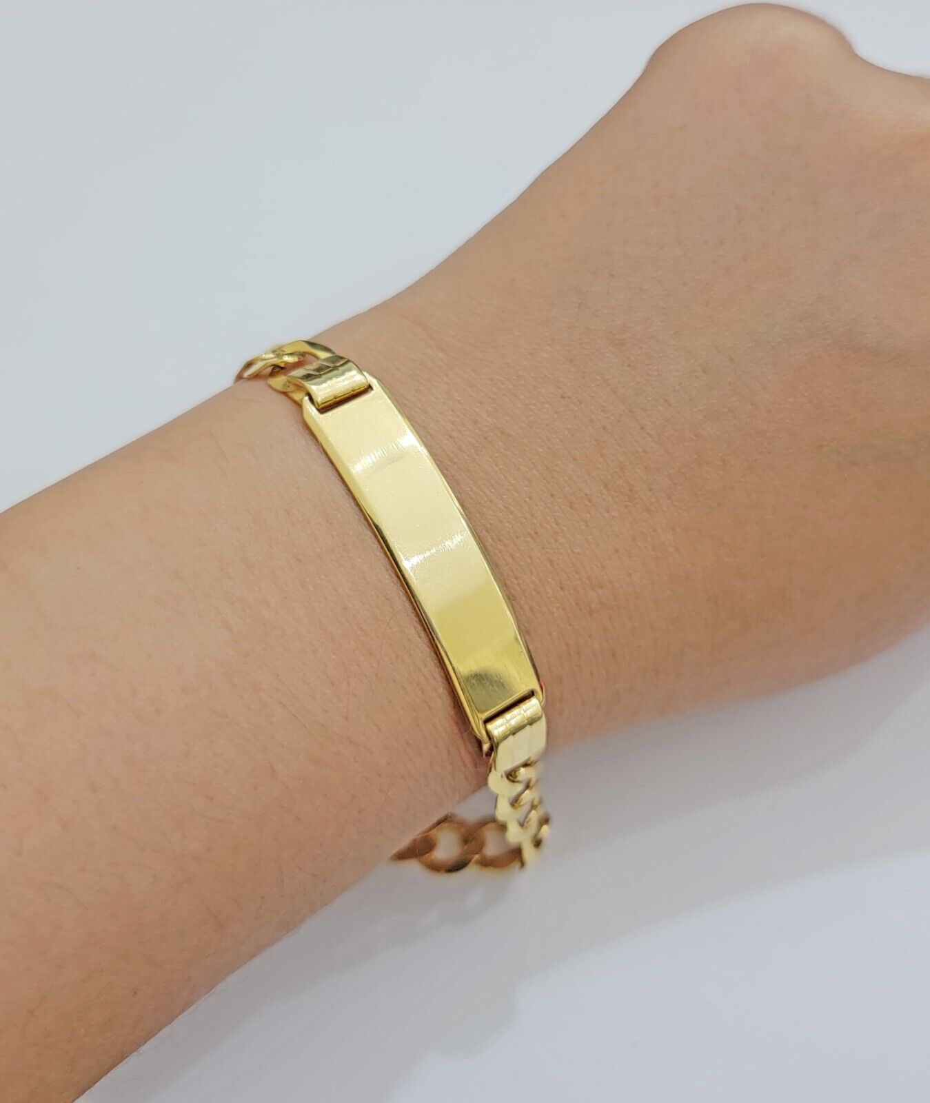 10k Gold Bracelet Id Name Plate Solid Yellow Gold 8Inch 8mm Cuban Curb Link REAL - GoldenlinQ