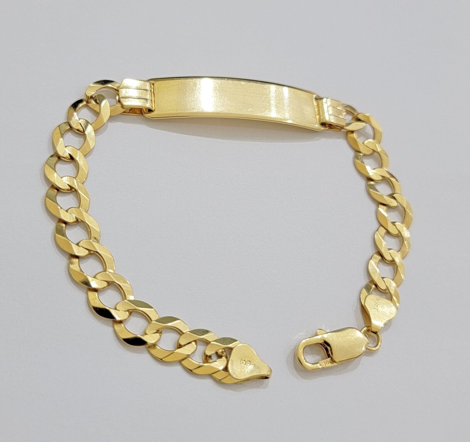 10k Gold Bracelet Id Name Plate Solid Yellow Gold 8Inch 8mm Cuban Curb Link REAL - GoldenlinQ