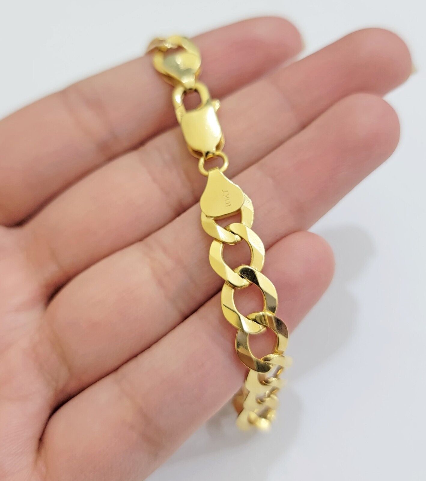 10k Gold Bracelet Id Name Plate Solid Yellow Gold 8Inch 8mm Cuban Curb Link REAL - GoldenlinQ