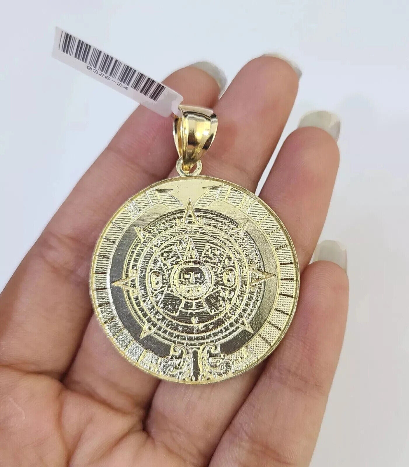 10k Gold Byzantine Necklace Mayan Calendar charm Pendant REAL 10kt Men's SET - GoldenlinQ