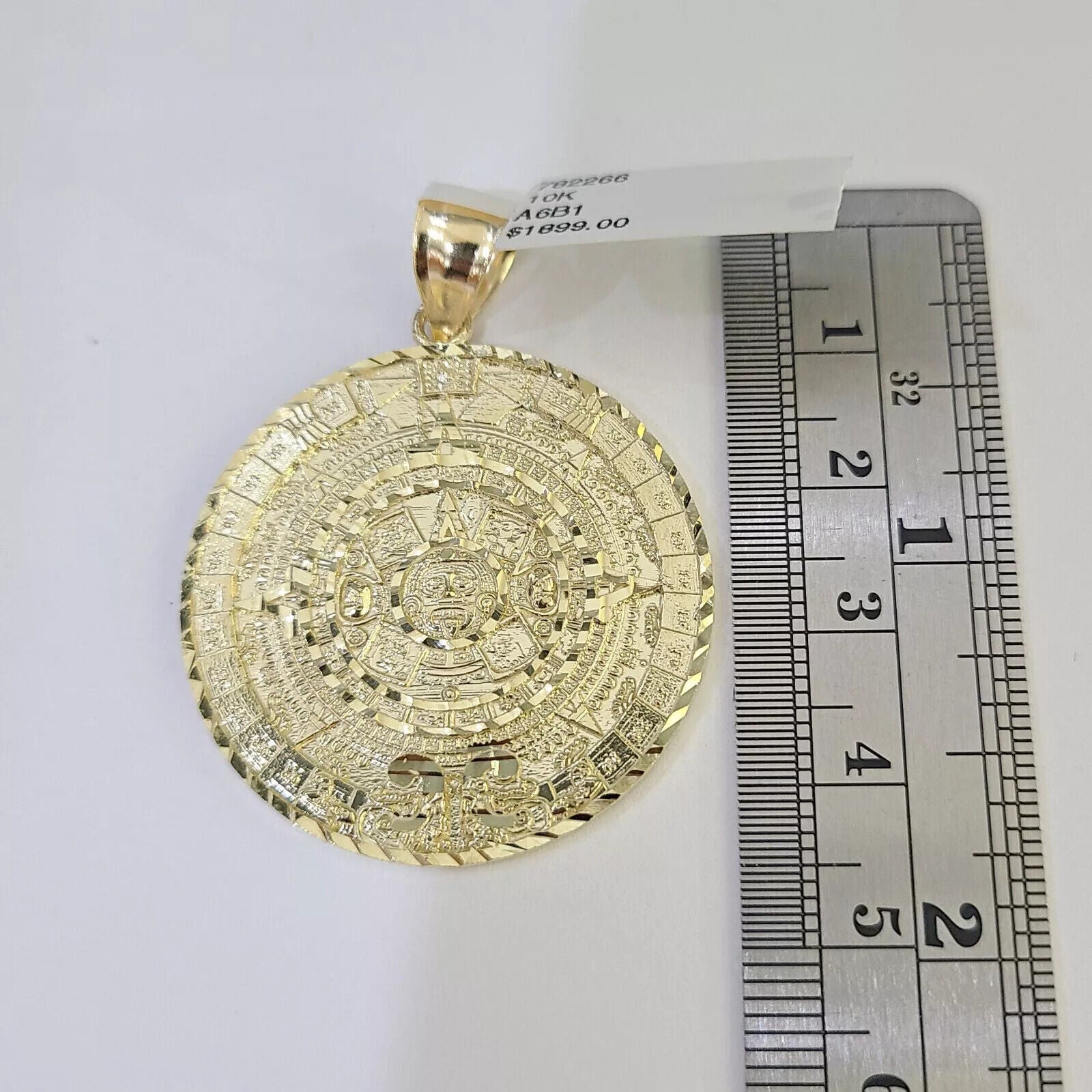 10k Gold Byzantine Necklace Mayan Calendar charm Pendant REAL 10kt Men's SET - GoldenlinQ